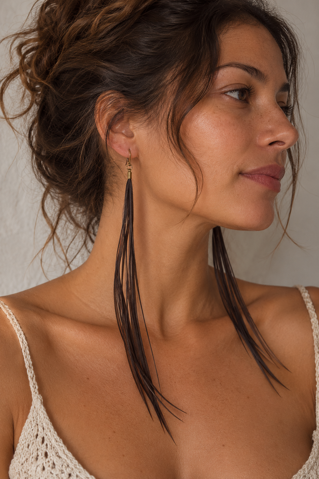 Black Long Natural Feather Earrings