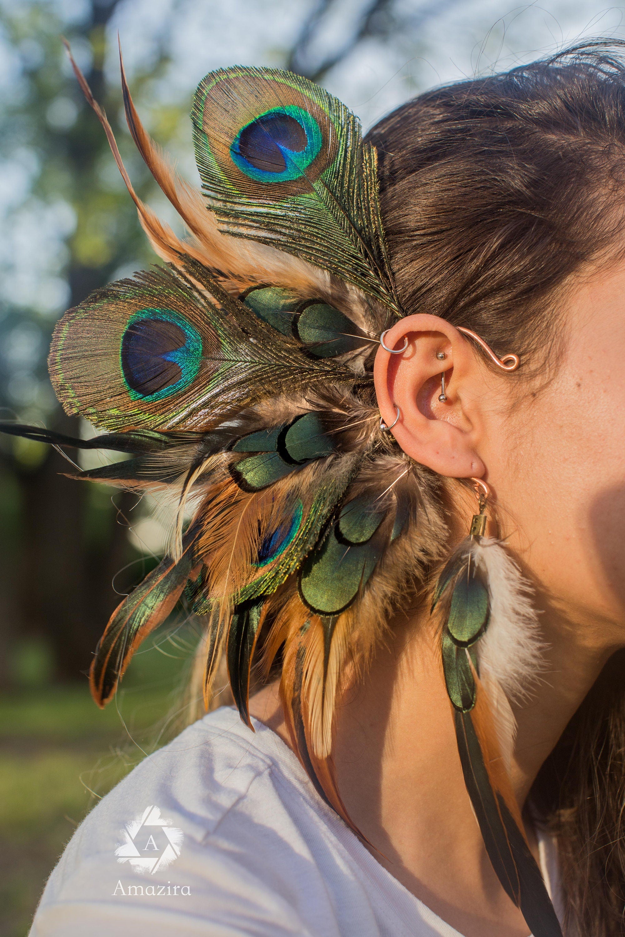 Peacock wedding ear cuff