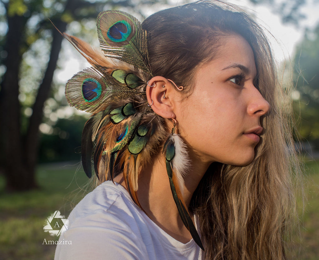 Peacock wedding ear cuff