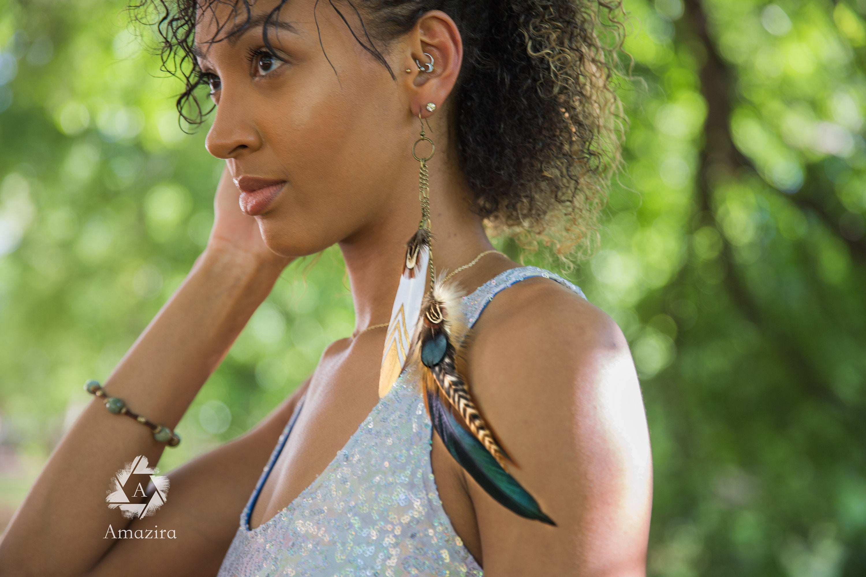 Natural extra Long Feather Earrings, drop chain earrings, Rooster Grizzly feathers, Boho hippie feather statement, bestfriend gift for her