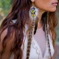 Extra long pheasant and peacock earrings
