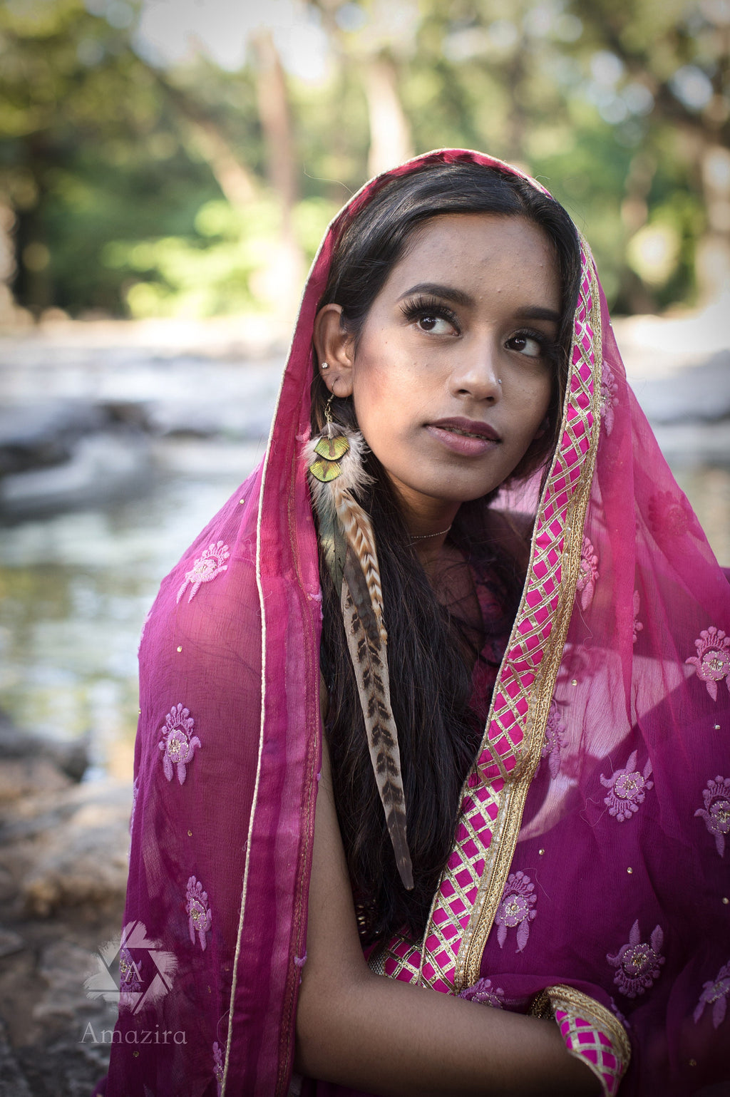 Extra long pheasant and peacock earrings