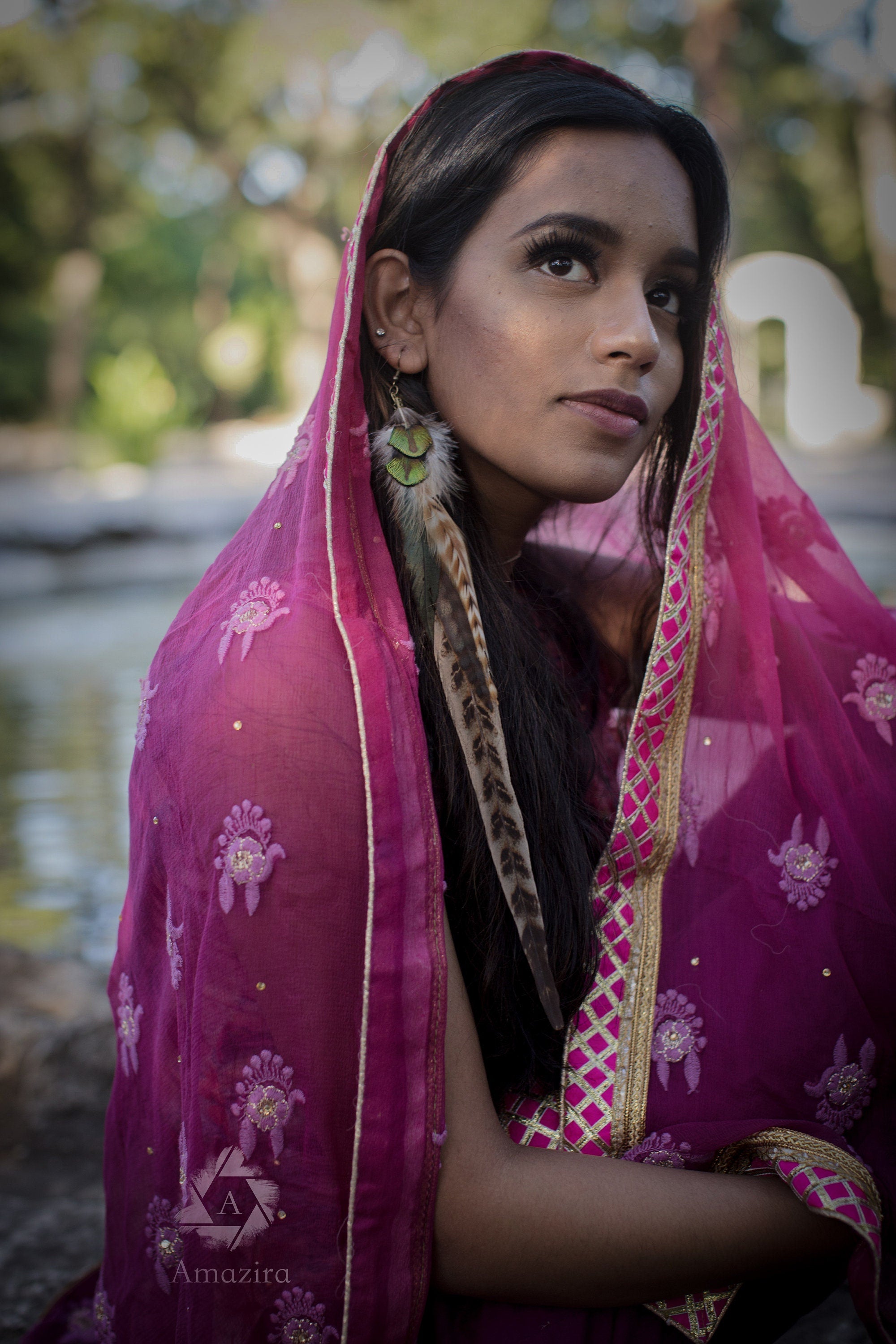Extra long pheasant and peacock earrings