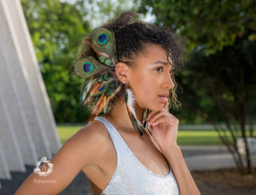 Peacock wedding ear cuff