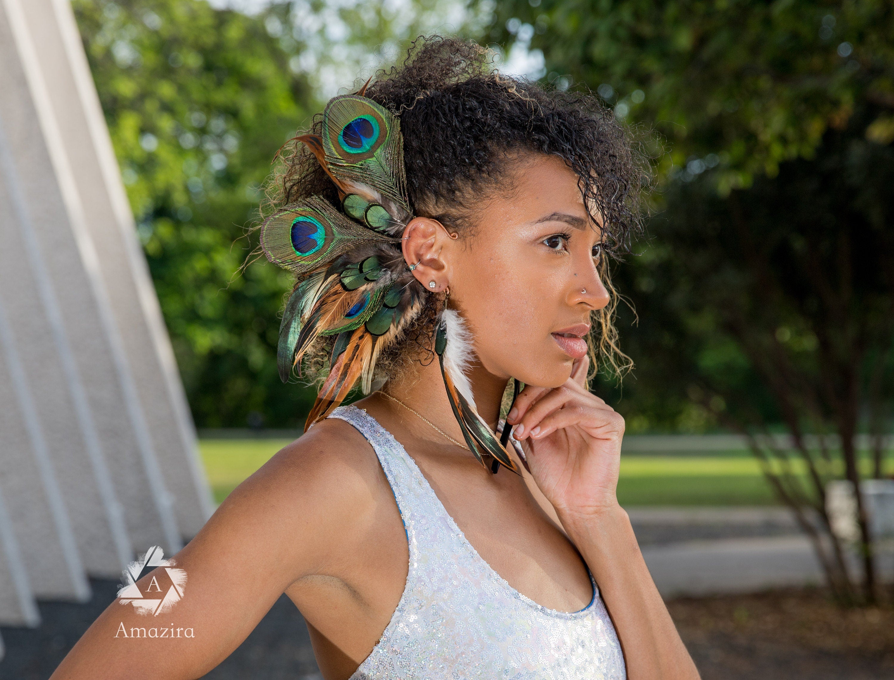 Peacock wedding ear cuff