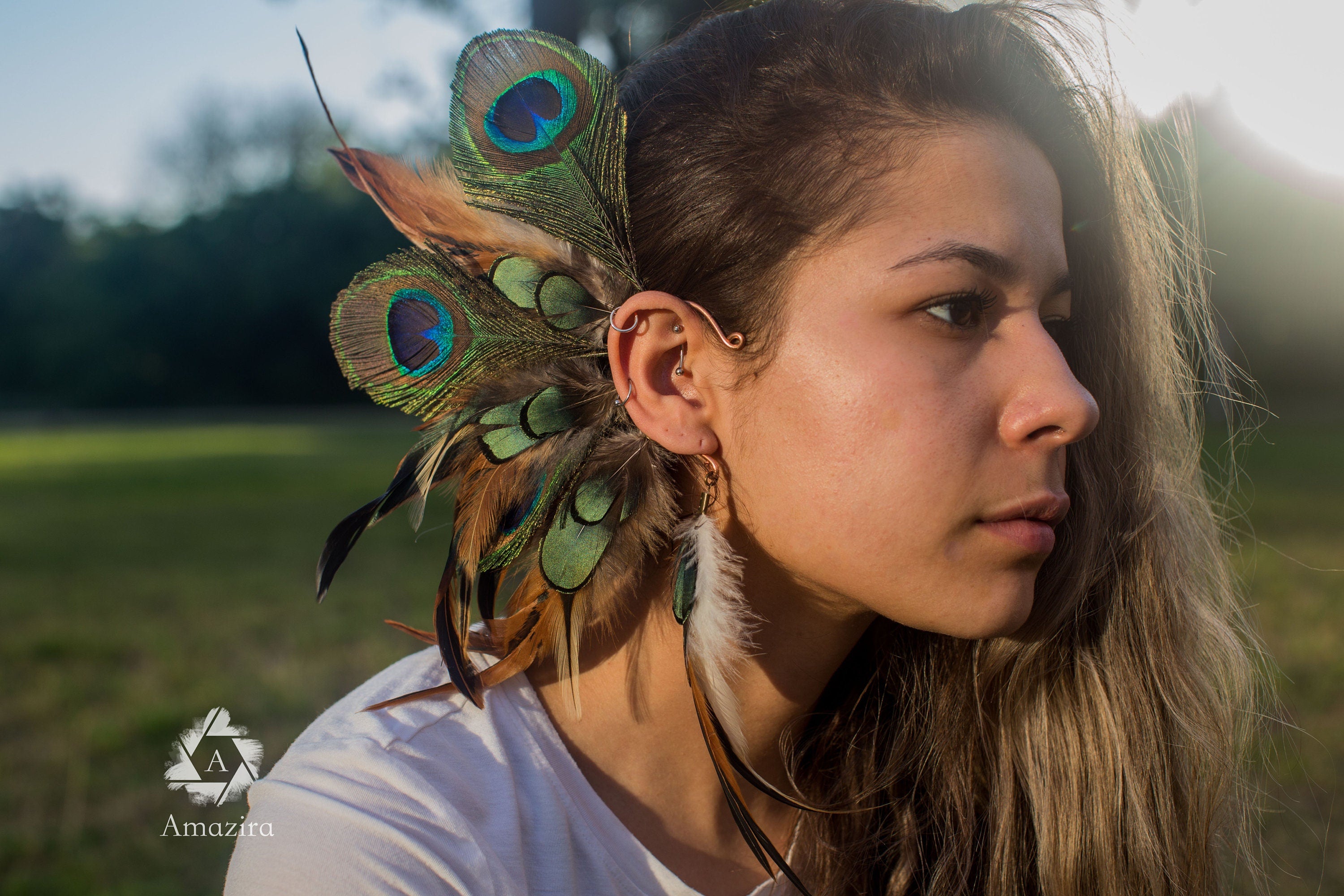 Peacock wedding ear cuff