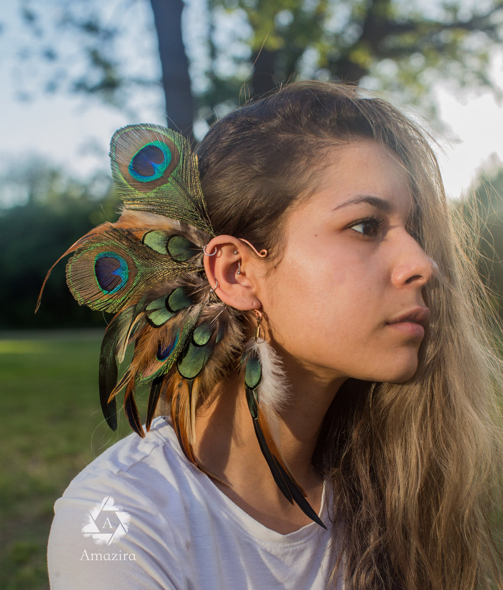 Peacock wedding ear cuff