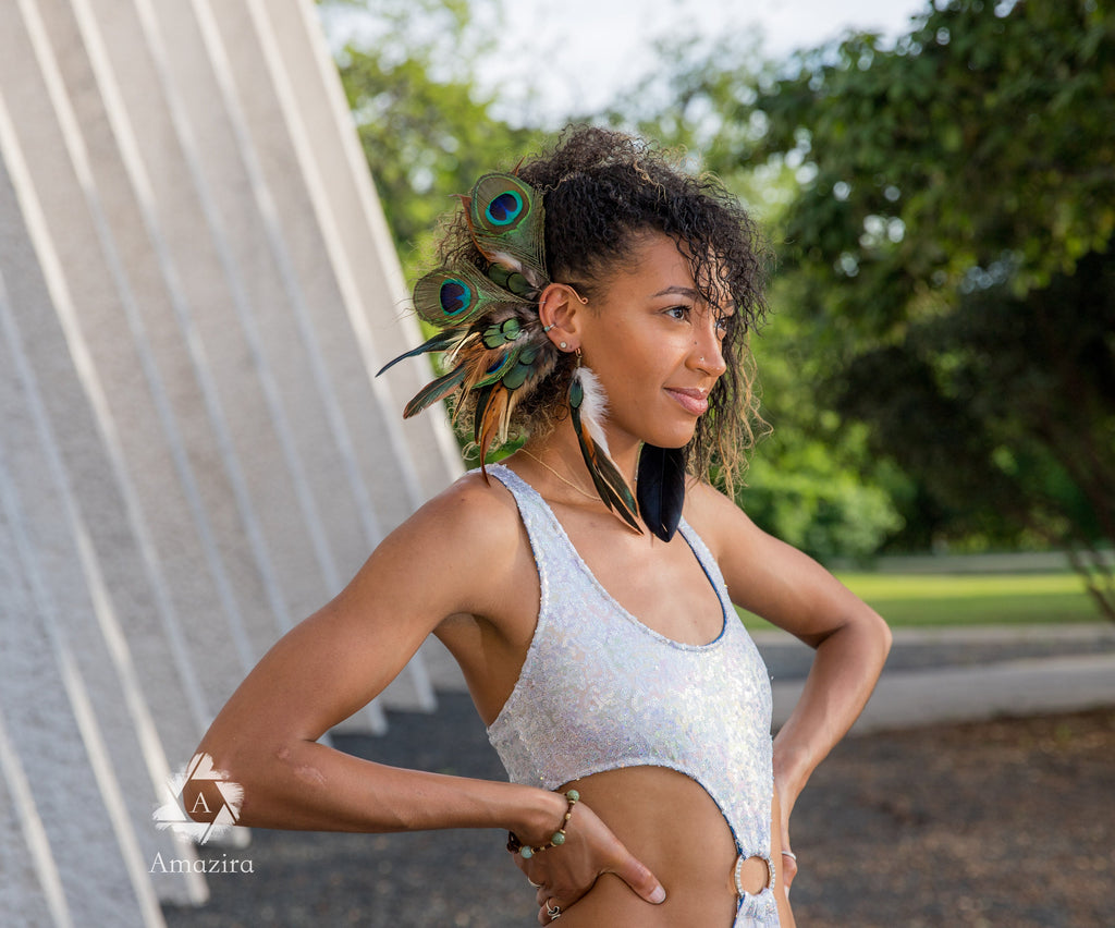 Peacock wedding ear cuff