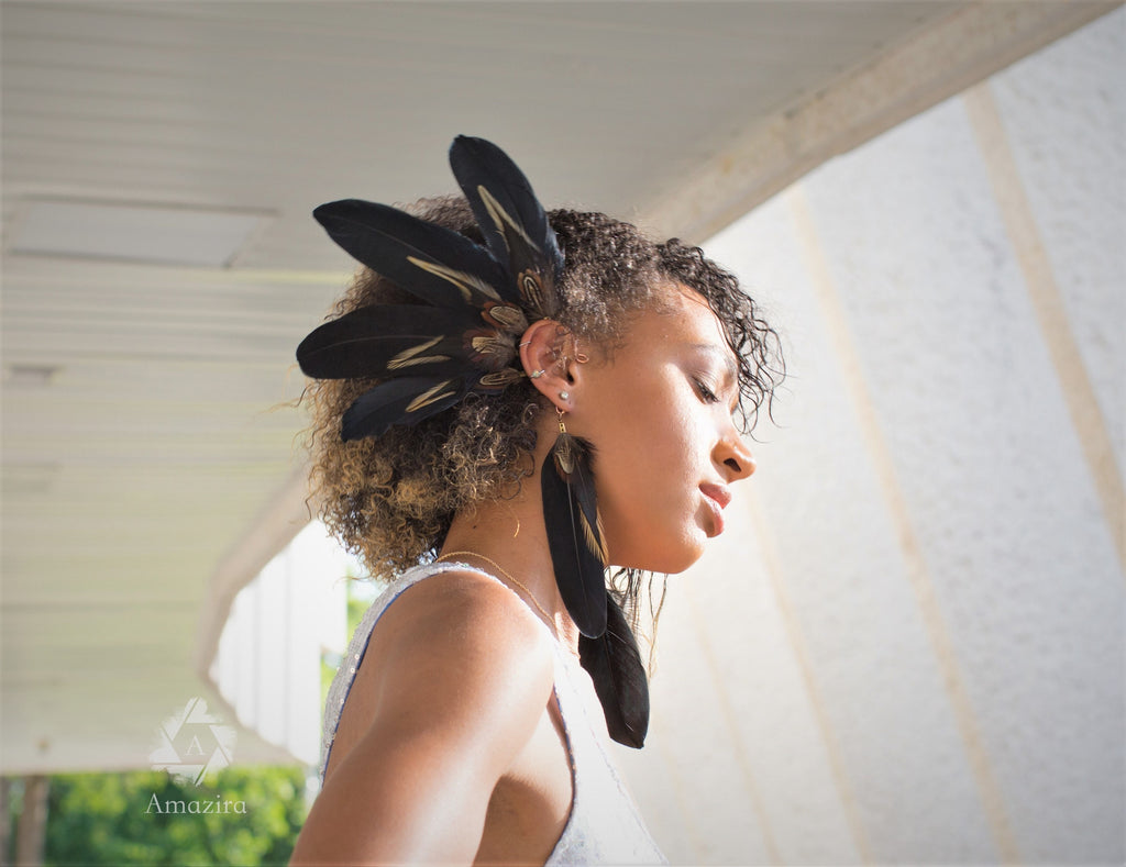 Festival earrings, tribal earrings, hair feathers, rooster feathers, natural feathers, burning man costume, feather earrings, burning man