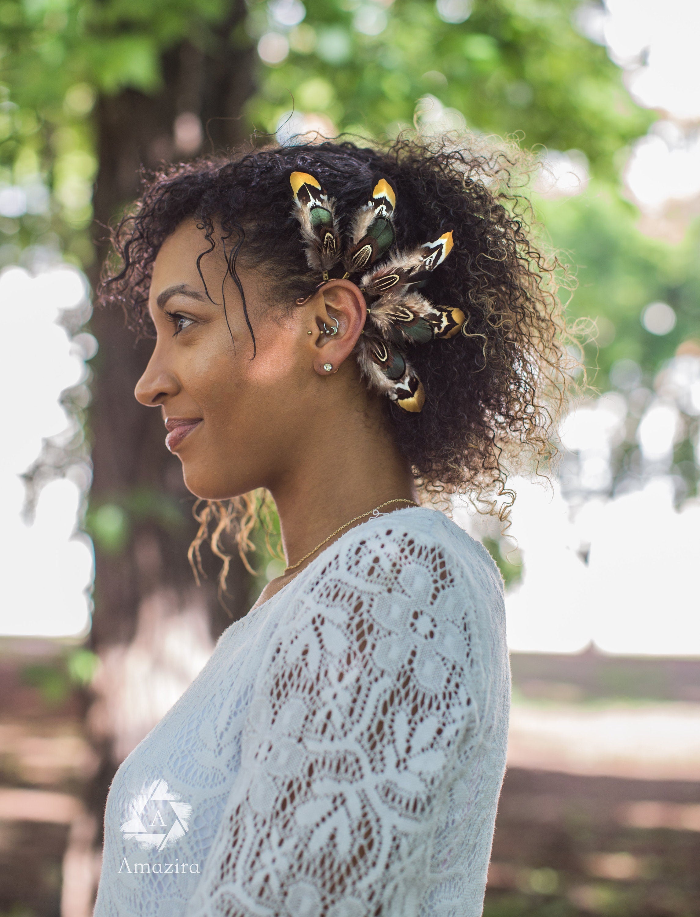 Feather wedding ear wrap