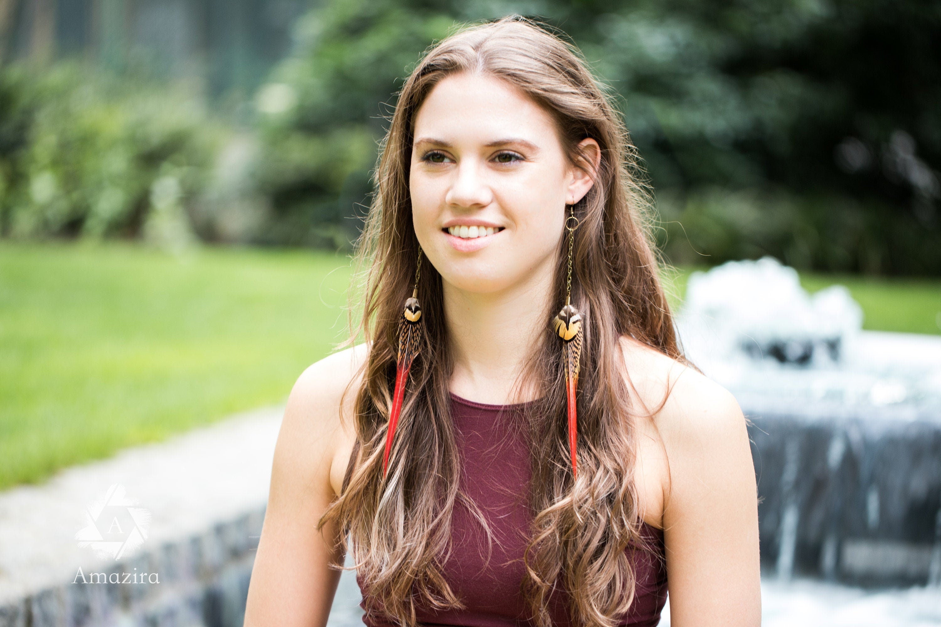 Red sword feather earrings