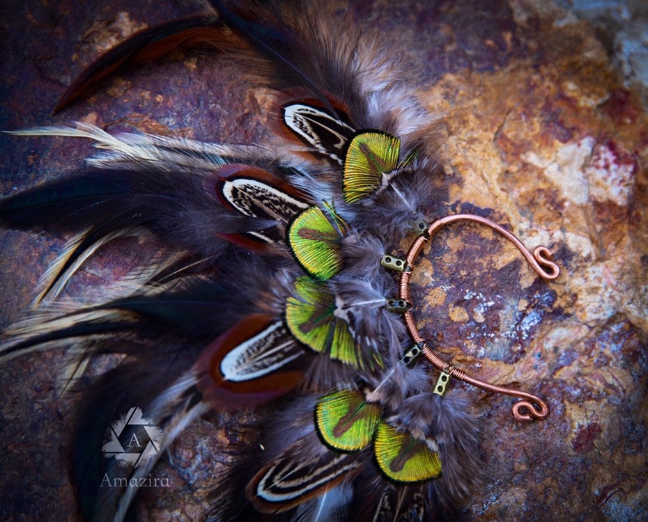 Tribal feather shamanic ear wrap