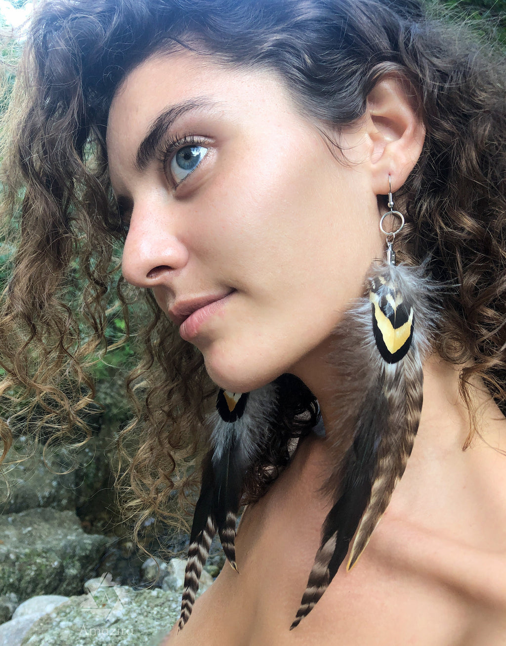 Extra long grizzly feather earrings