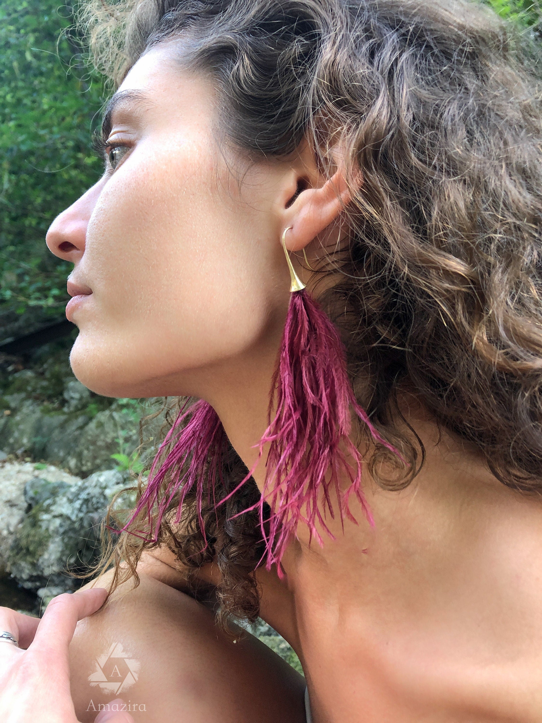Ostrich Dangle tassel earrings