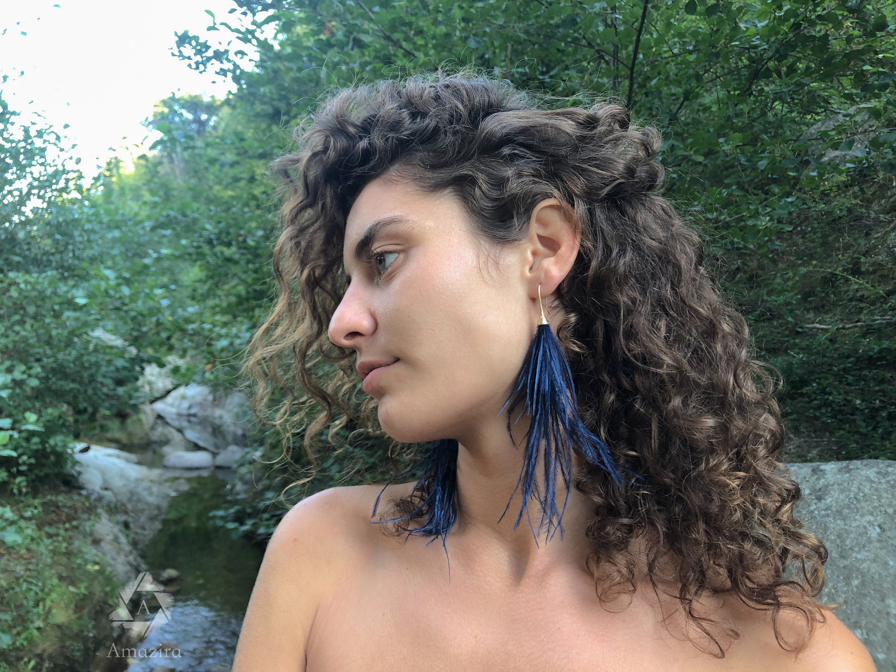 Ostrich earrings, Light long earrings, Dangle tassel earrings, Bohemian summer, Natural feathers,