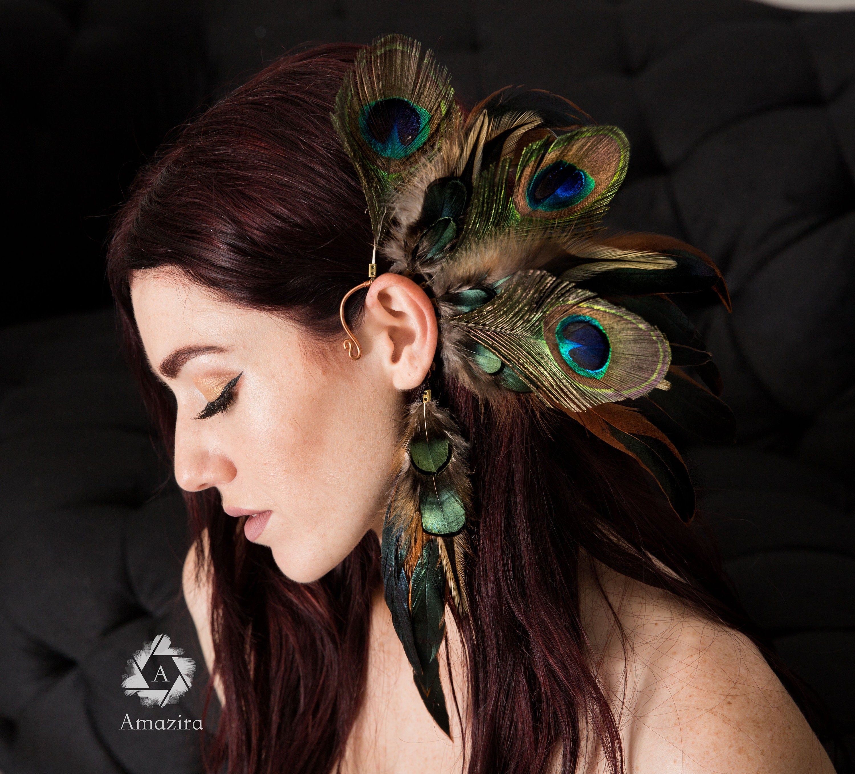Peacock wedding ear cuff