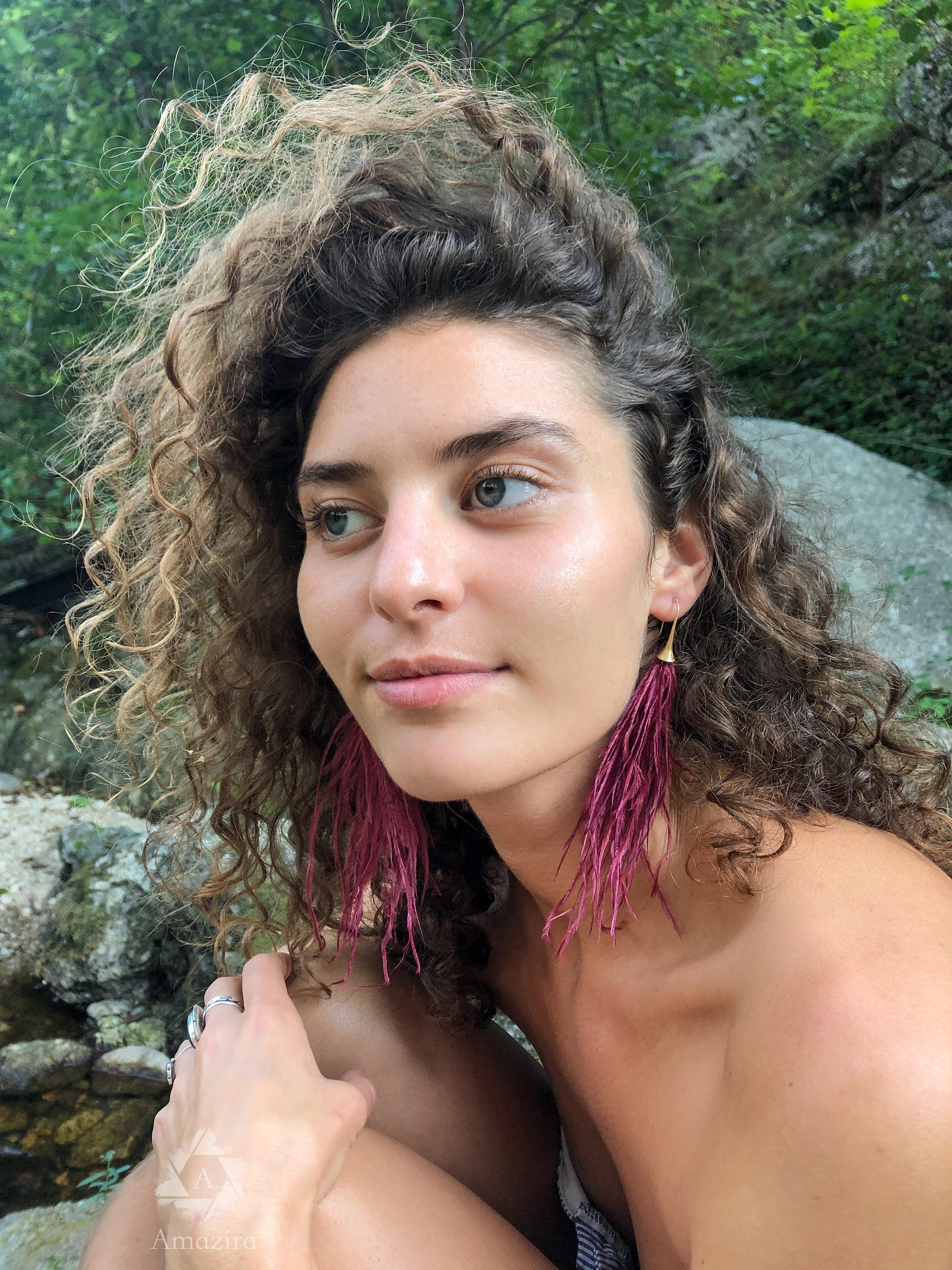 Ostrich unique tassle earrings