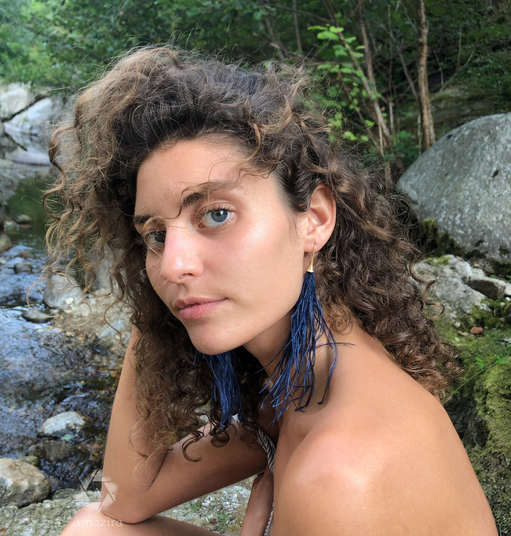 Ostrich unique tassle earrings