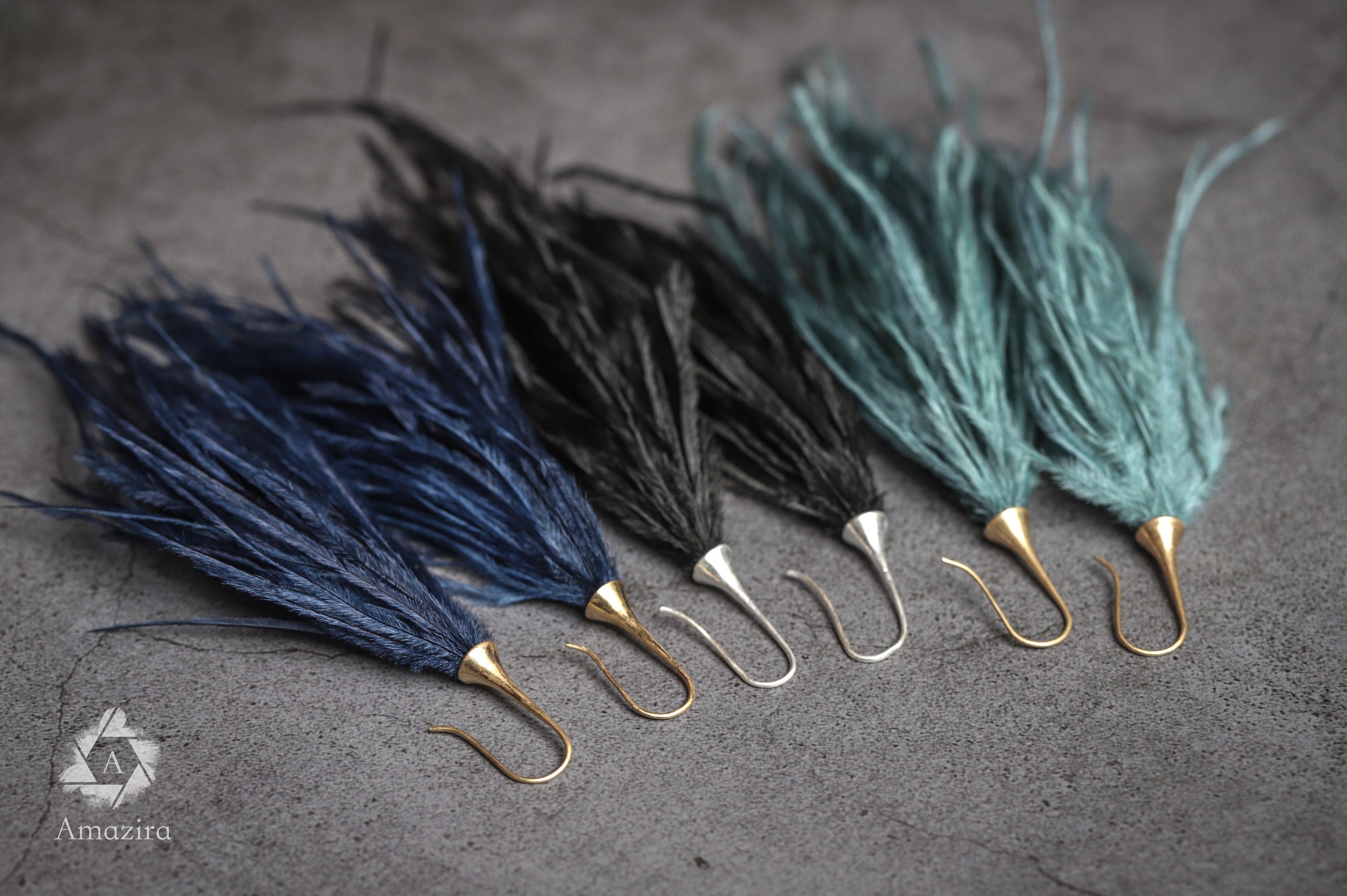 Ostrich unique tassle earrings