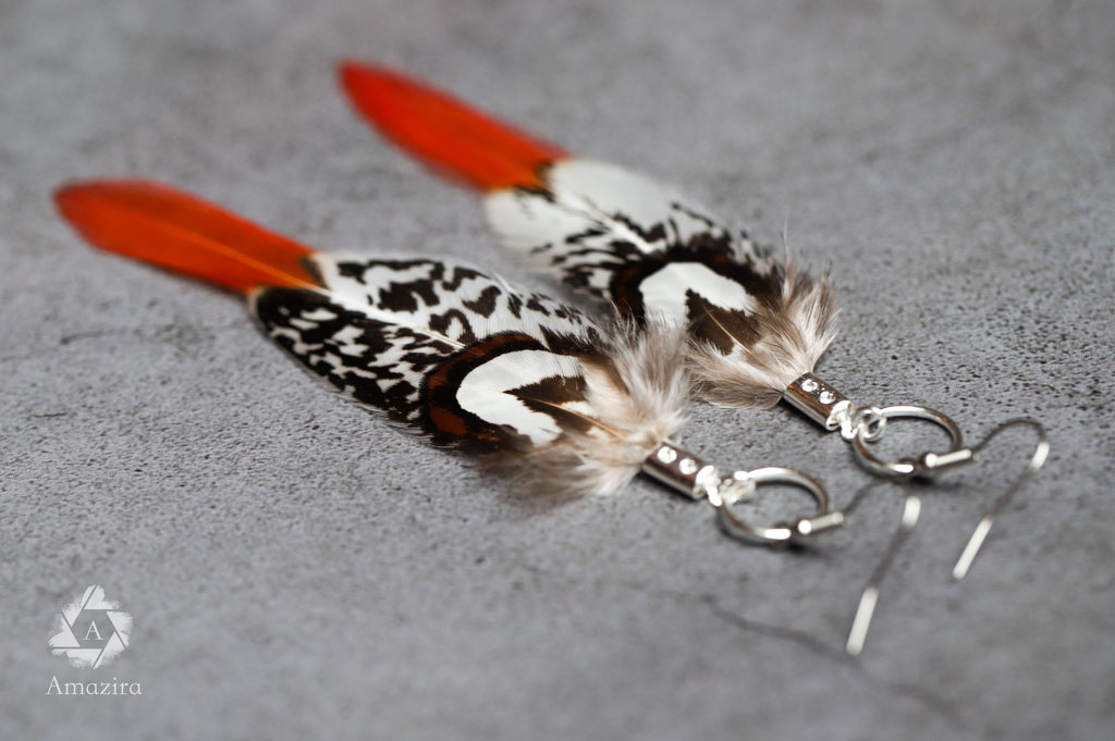 Red tip feather earrings