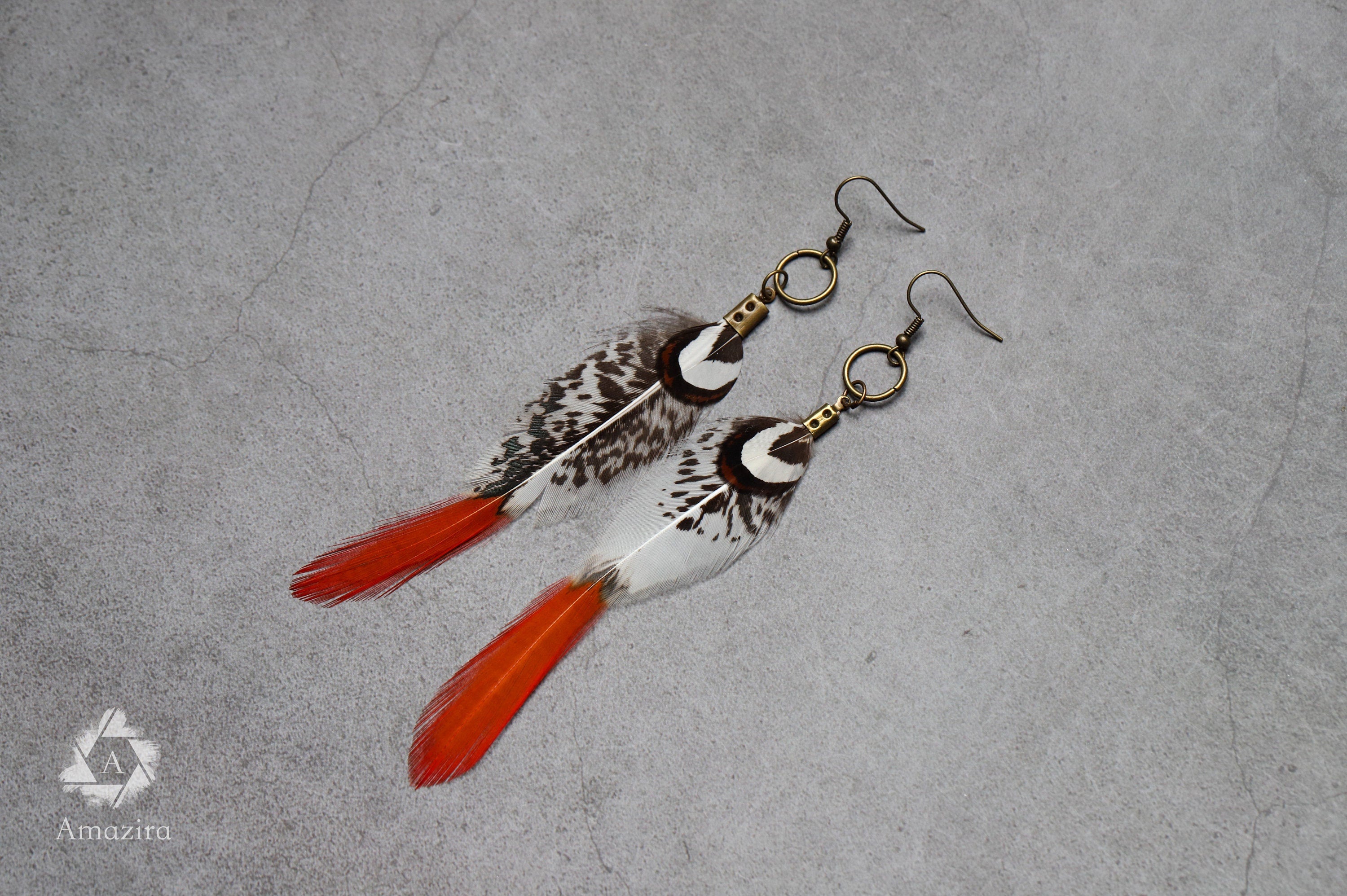 Red tip feather earrings