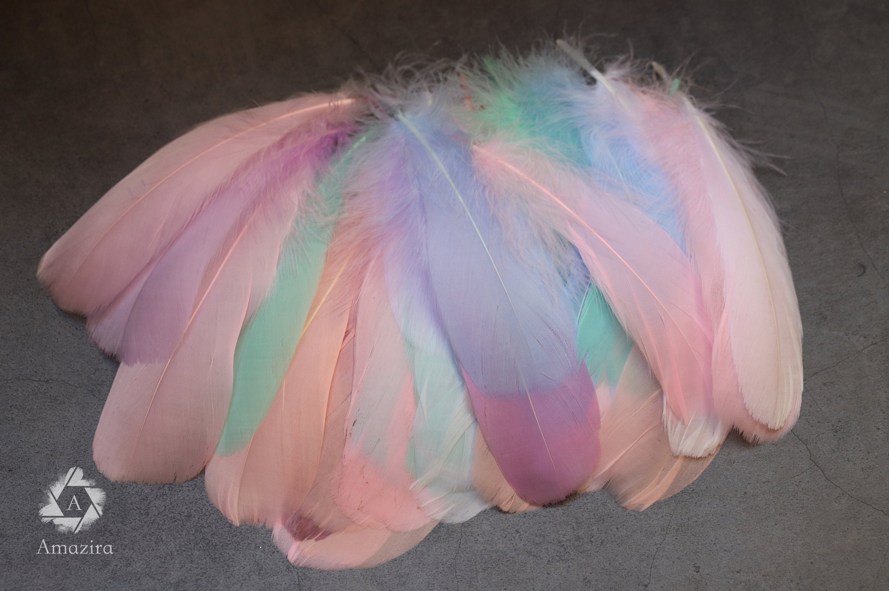 100 FEATHERS! CLEARANCE Last Chance! Baby colour feathers, Nagori goose feathers, Unicorn, 7-12 CM , 3-5 inches, blue, pink, purple, white