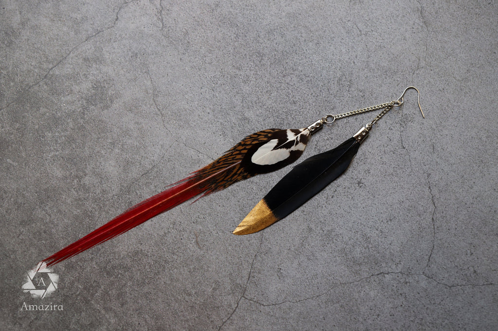 Boucles d'oreilles plume épée rouge