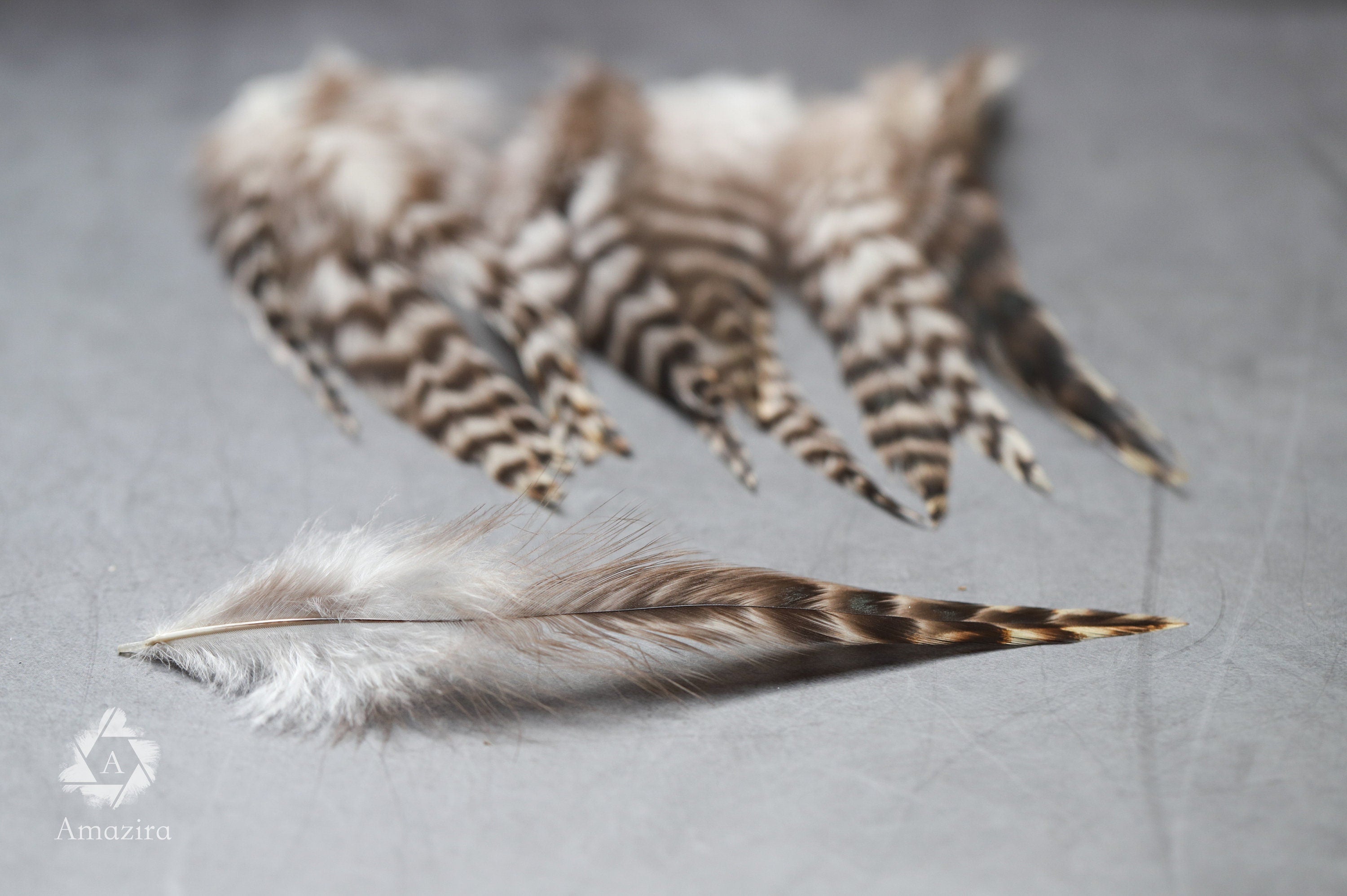 7-12 cm 3-5 inches Natural grizzly bulk feathers