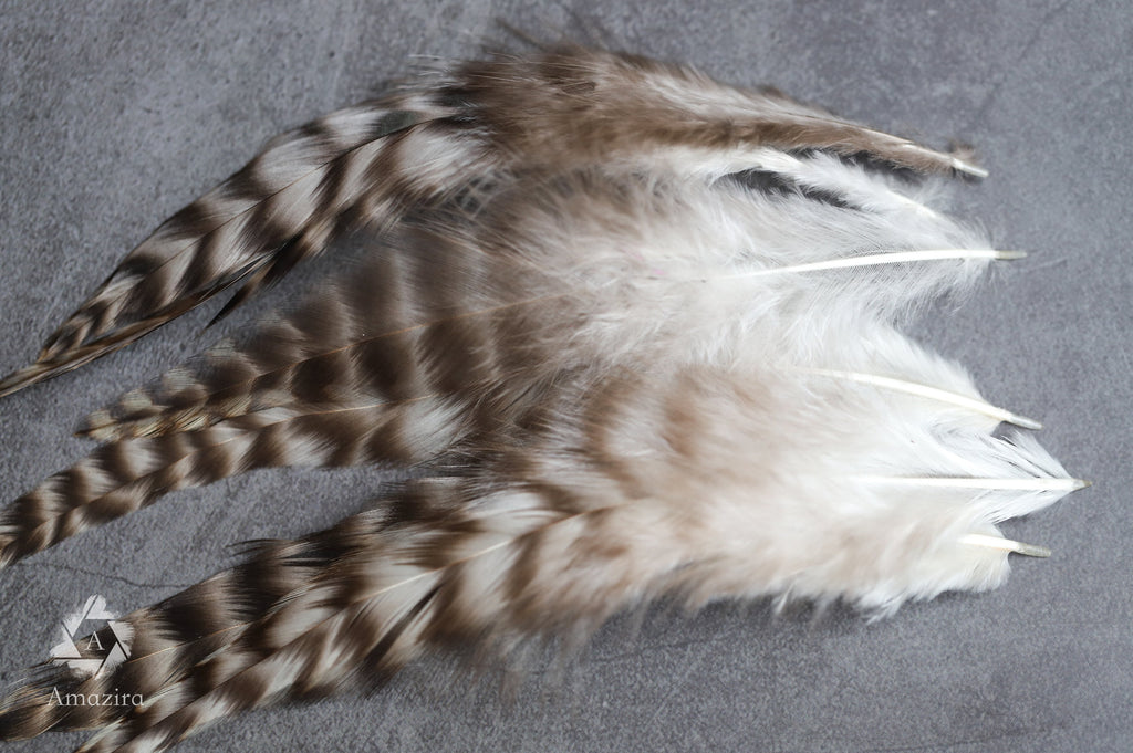 7-12 cm 3-5 inches Natural grizzly bulk feathers