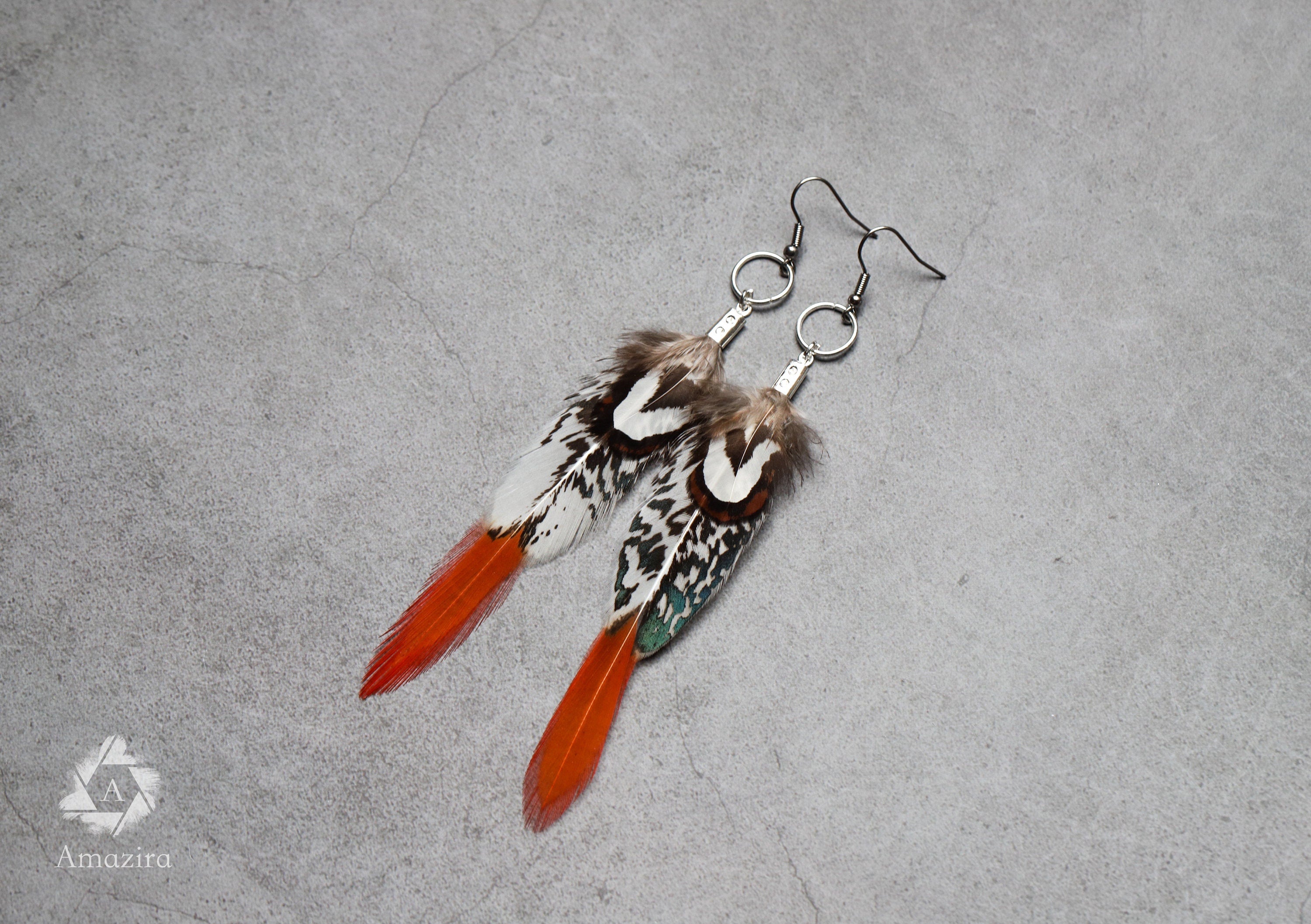 Red tip feather earrings