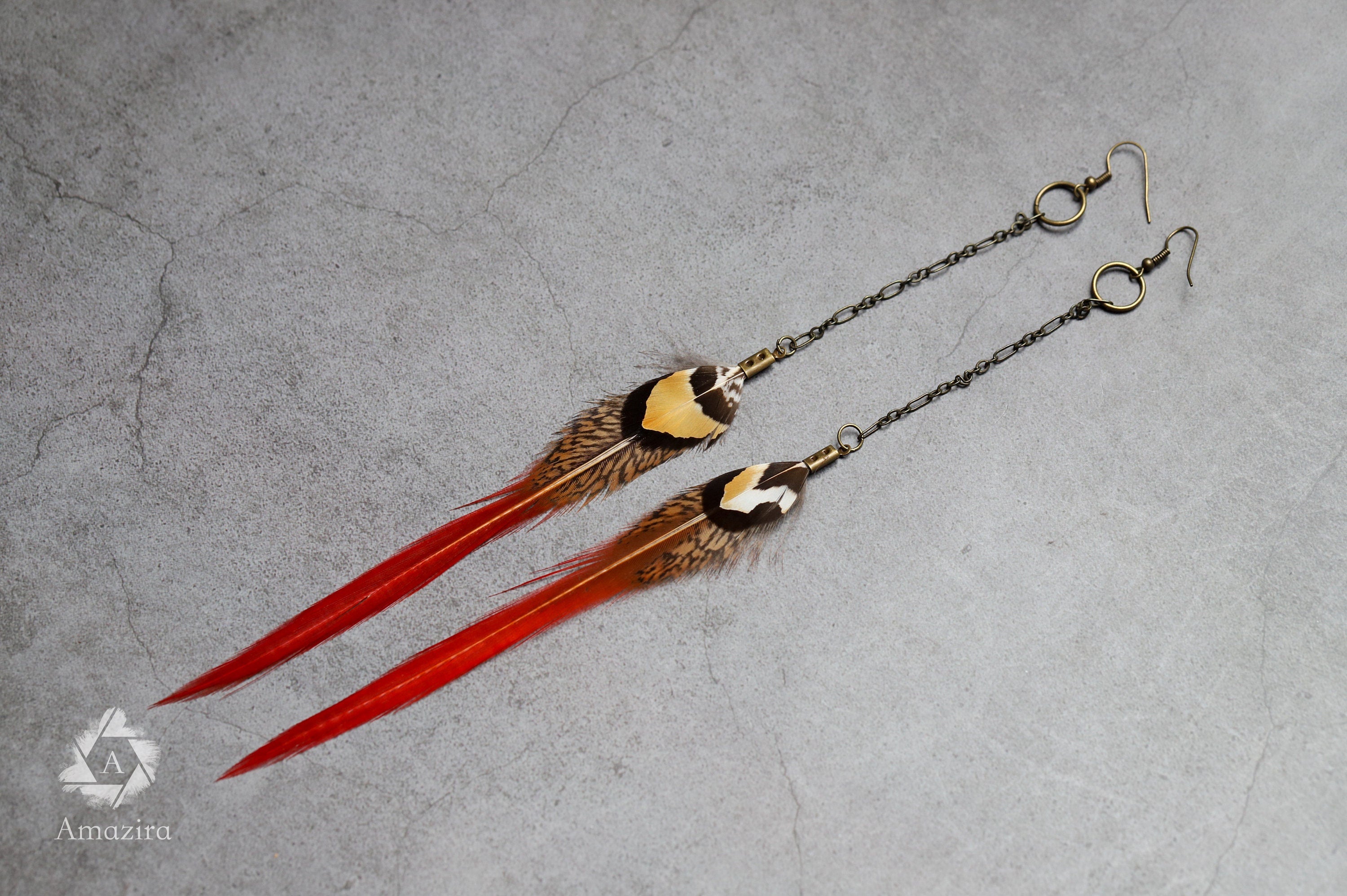 Red sword feather earrings