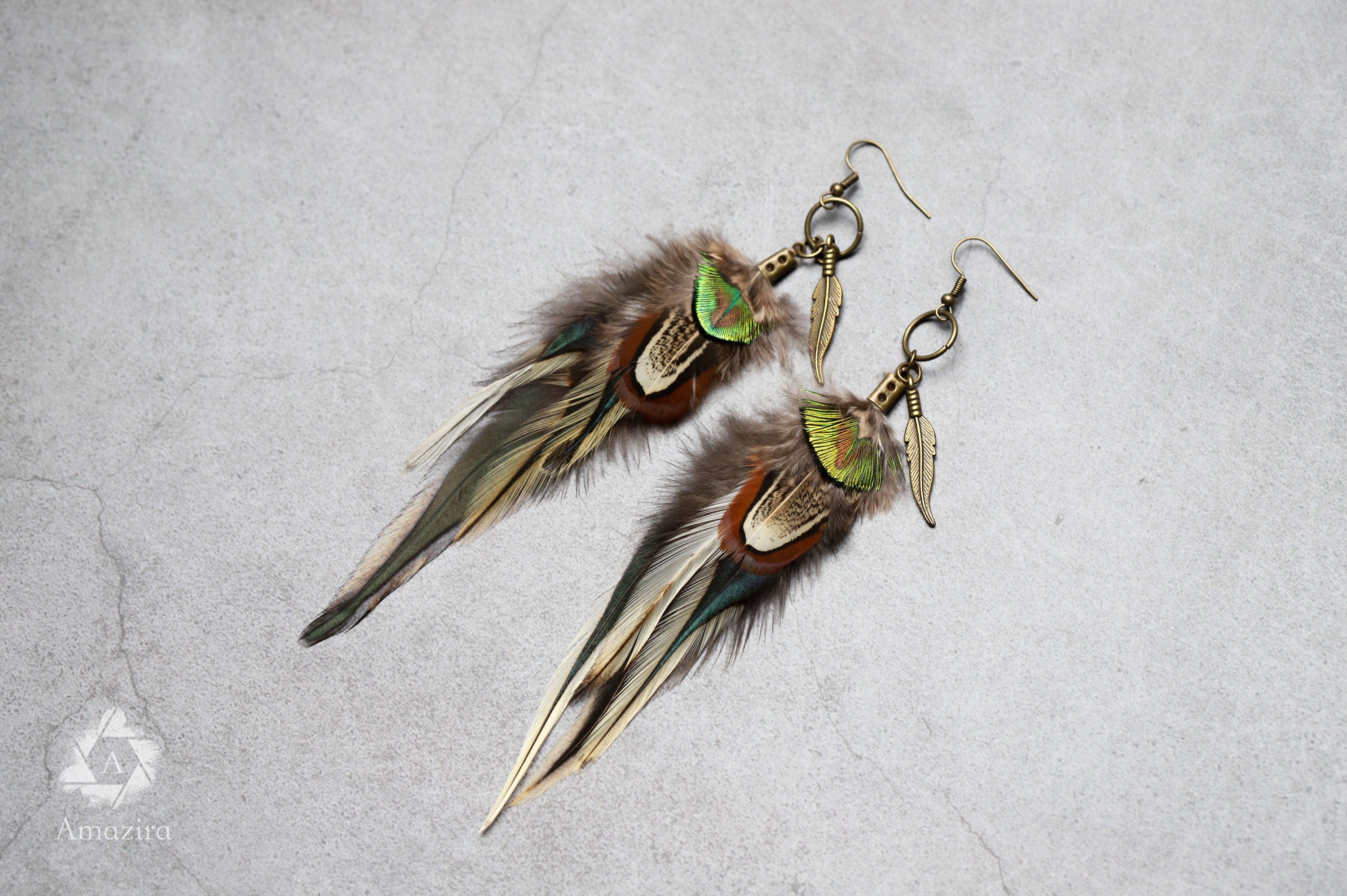 Peacock feather earrings