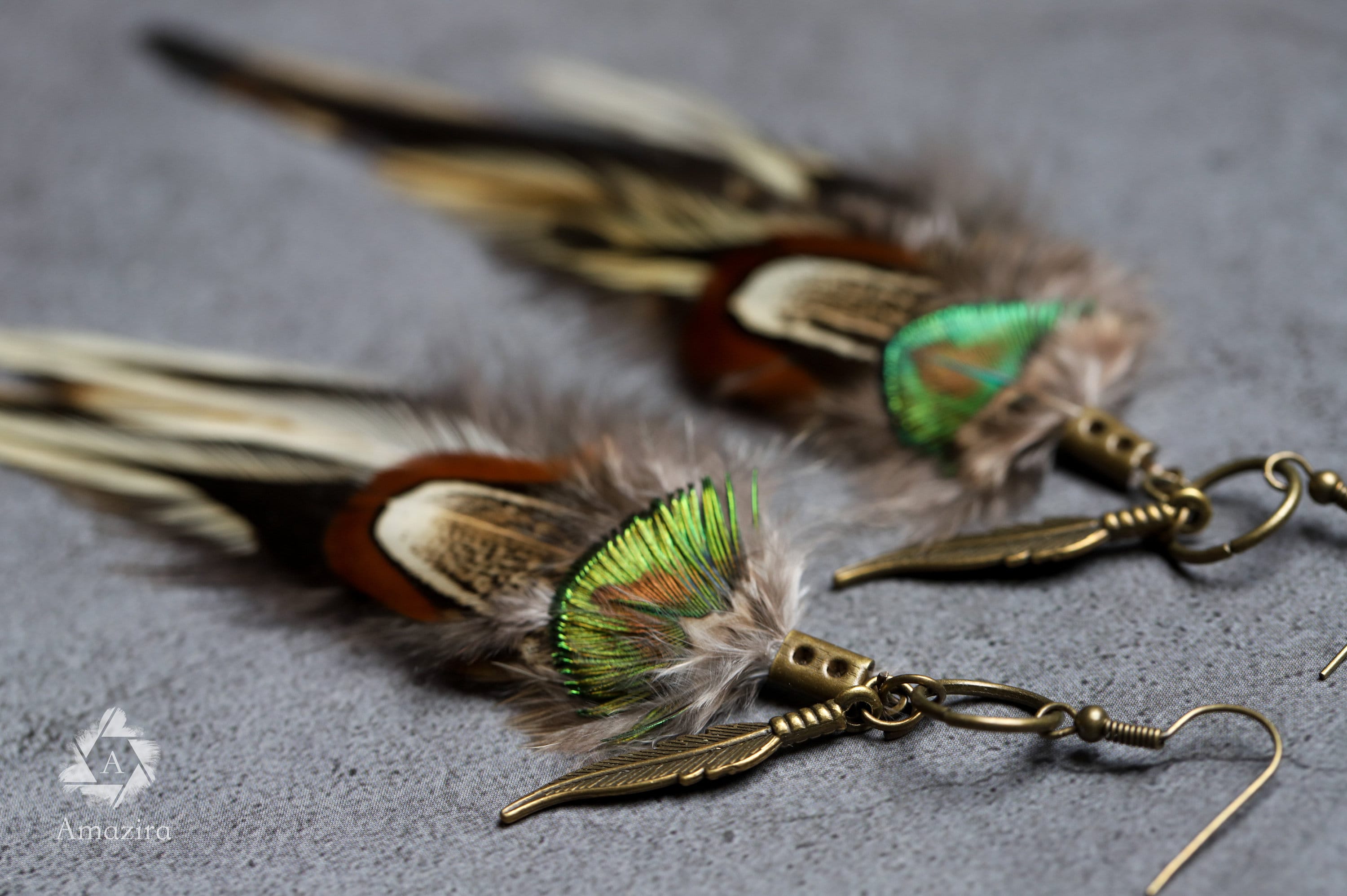 Peacock feather earrings
