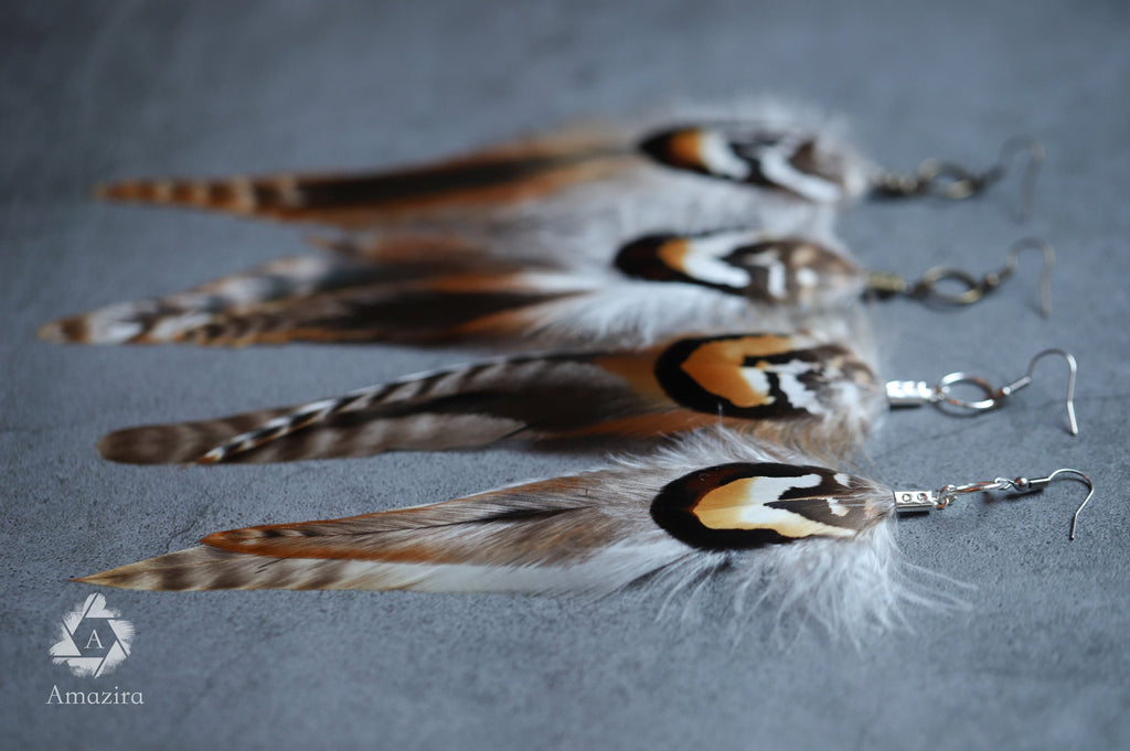 Extra long grizzly feather earrings