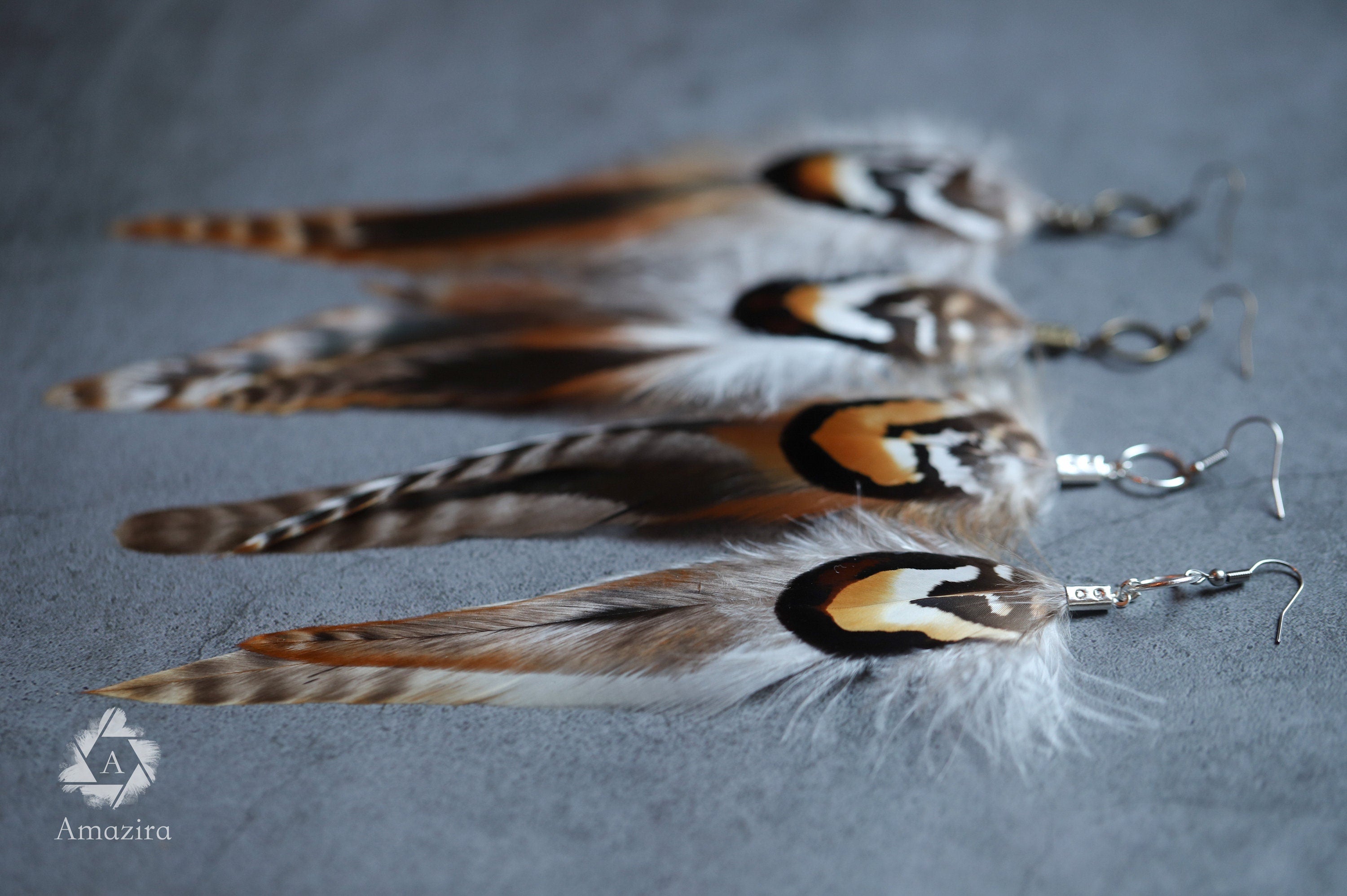 Extra long grizzly feather earrings