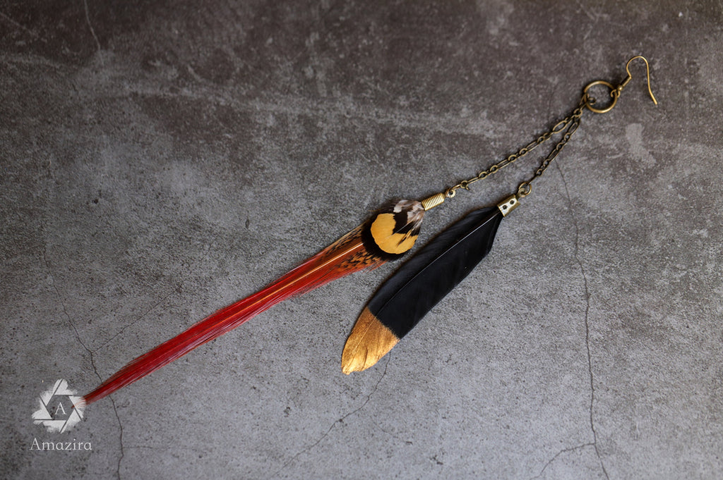 Boucles d'oreilles plume épée rouge