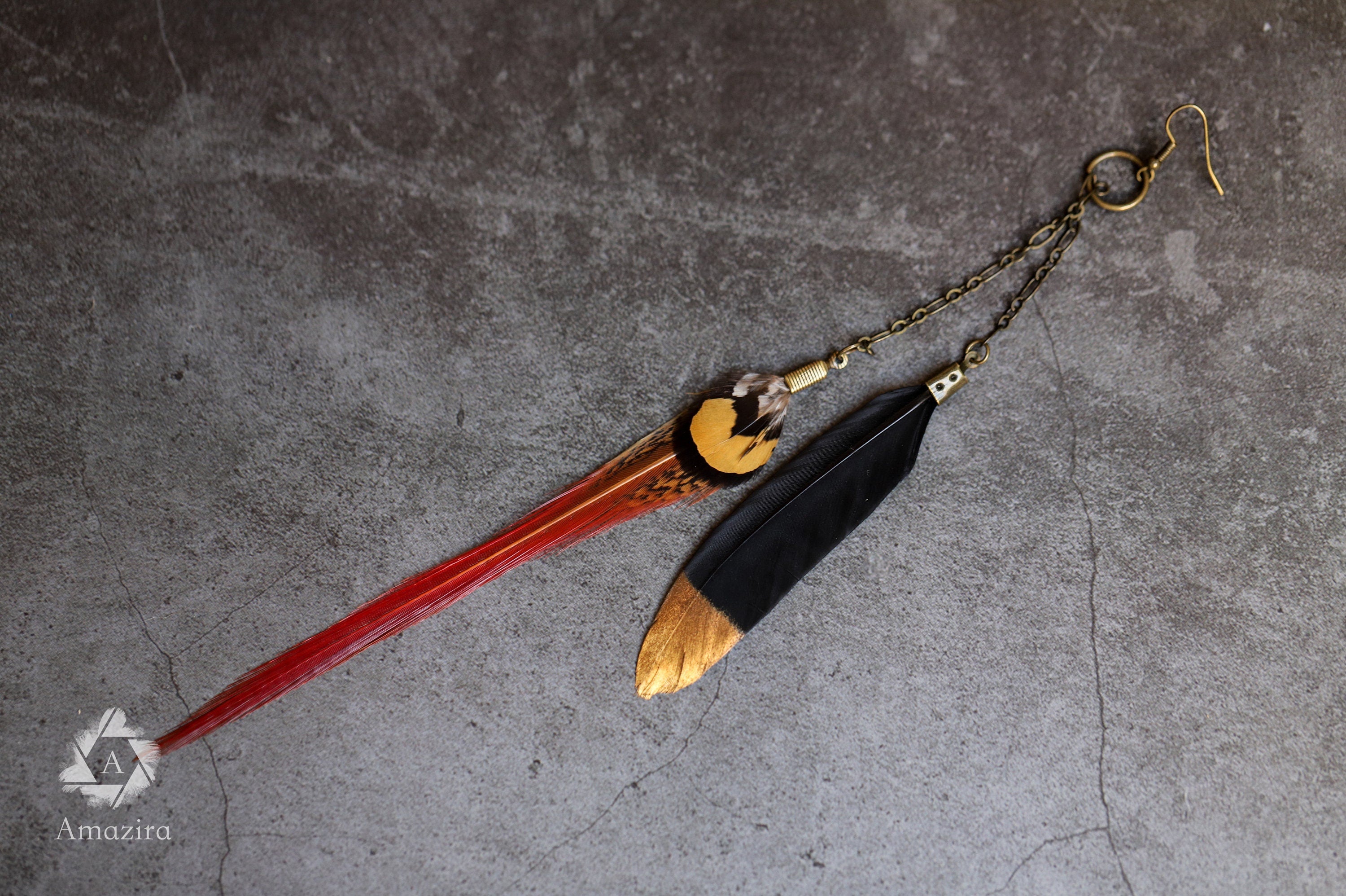 Long Boho Drop Chain Feather Earrings, Unique handmade Burning man dangle Jewelry, Tribal Boho hippie dangley statement, best friend gift,