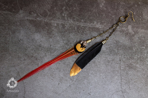 Boucles d'oreilles plume épée rouge
