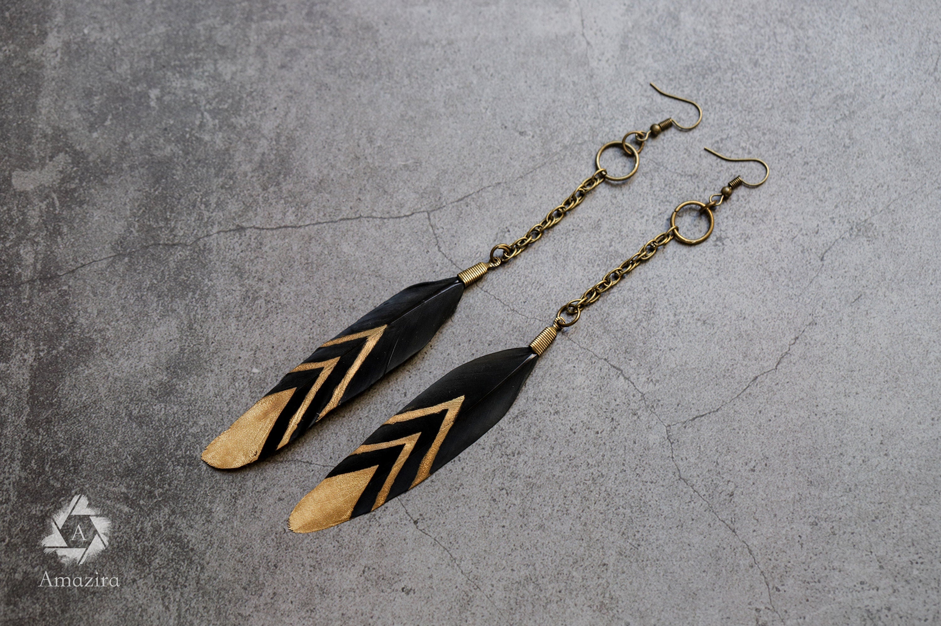 Hand painted feather earrings