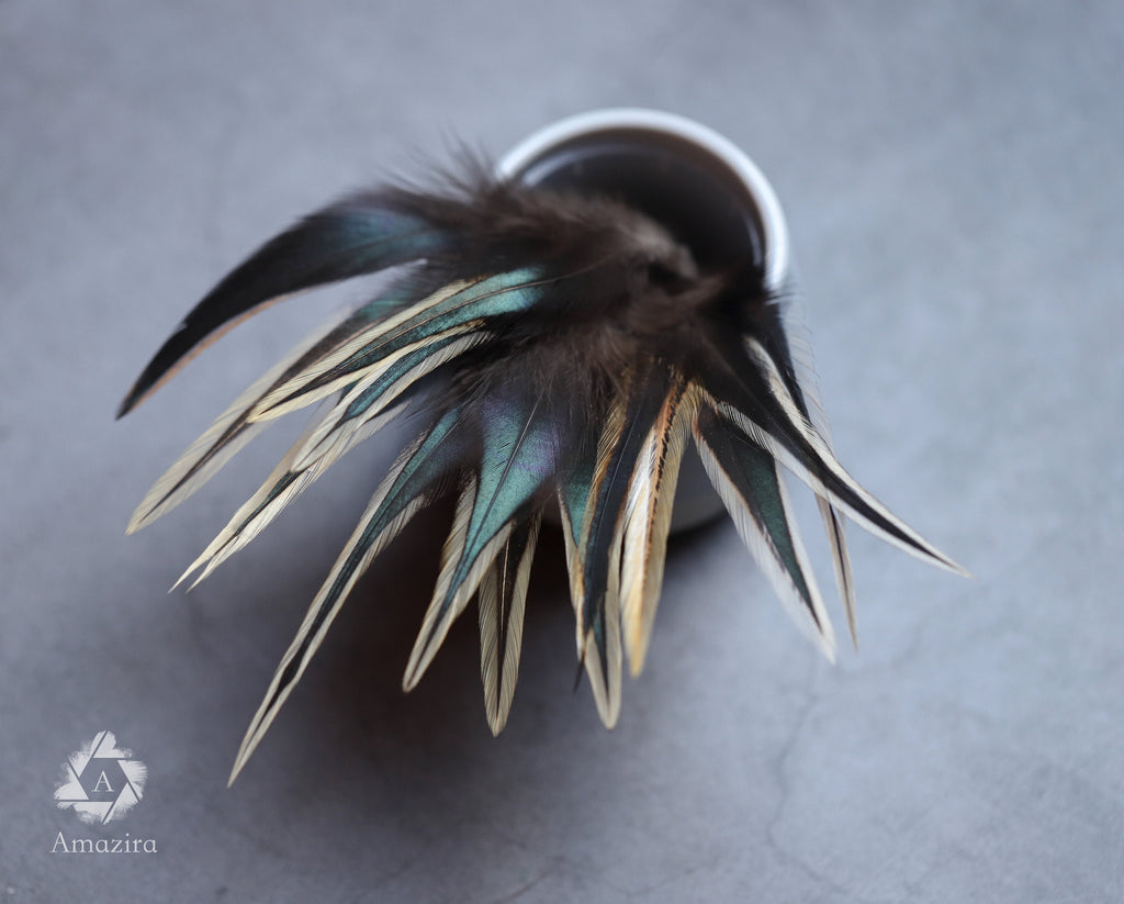 Black and gold tail rooster feathers 8-10 cm 3-4 inches