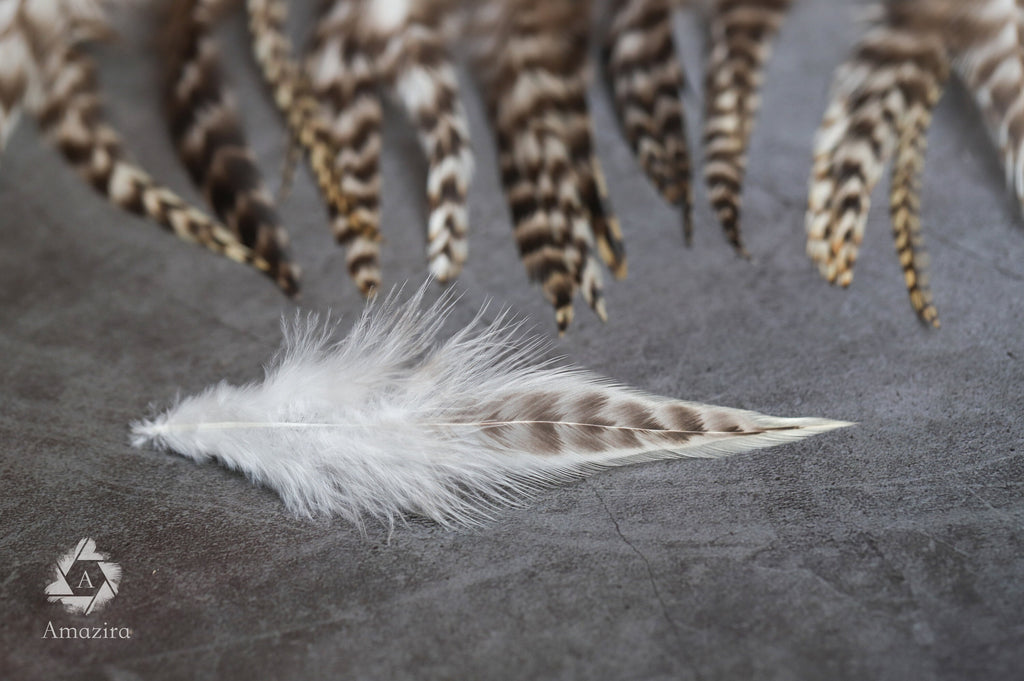 7-12 cm 3-5 inches Natural grizzly bulk feathers