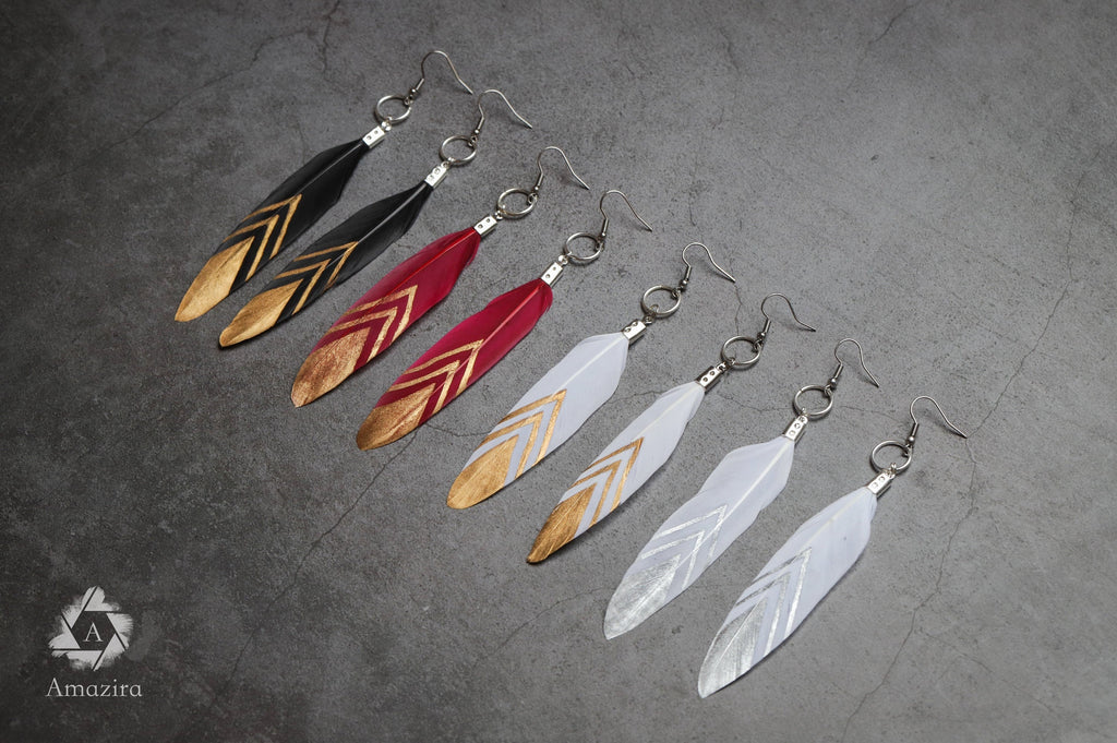 Hand painted feather earrings
