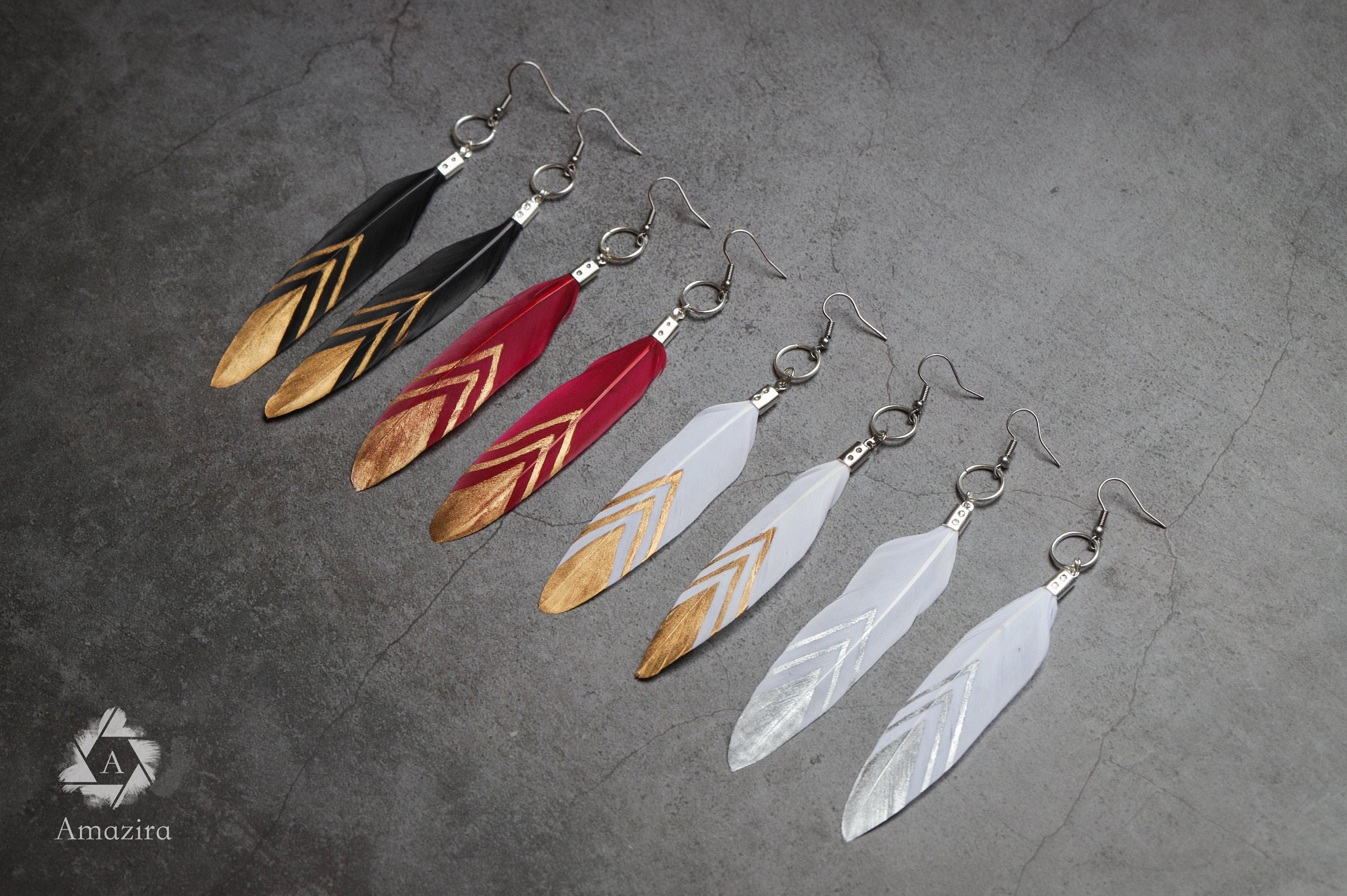Hand painted feather earrings