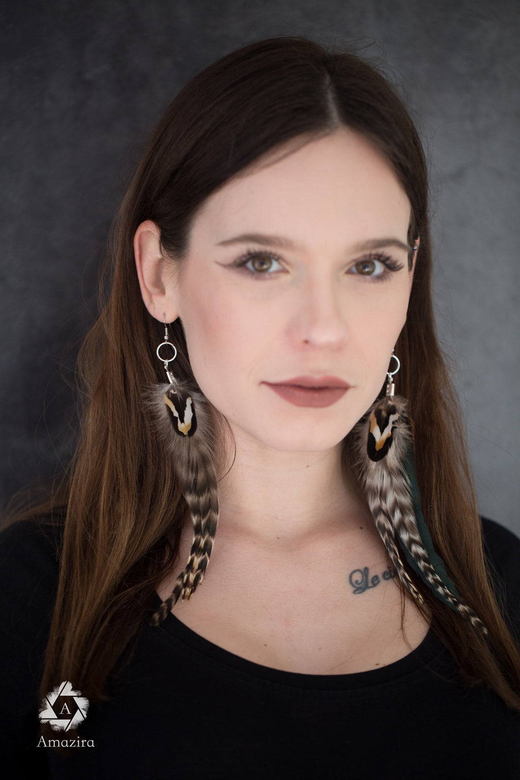 Extra long grizzly feather earrings