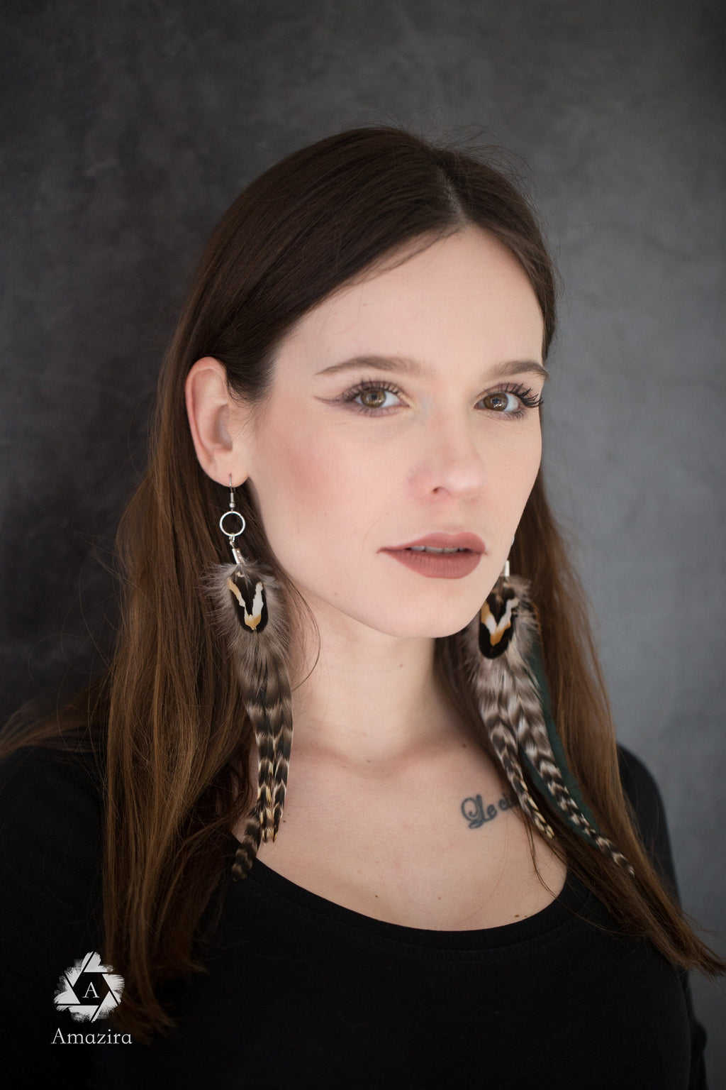 Extra long grizzly feather earrings