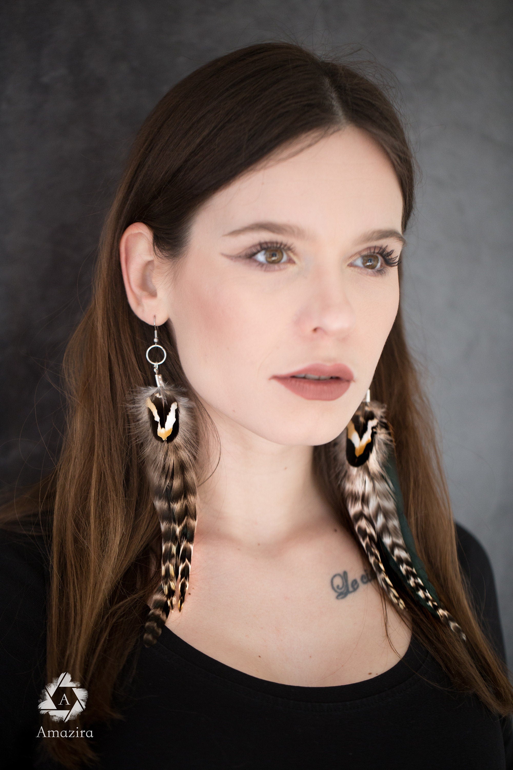 Extra long grizzly feather earrings