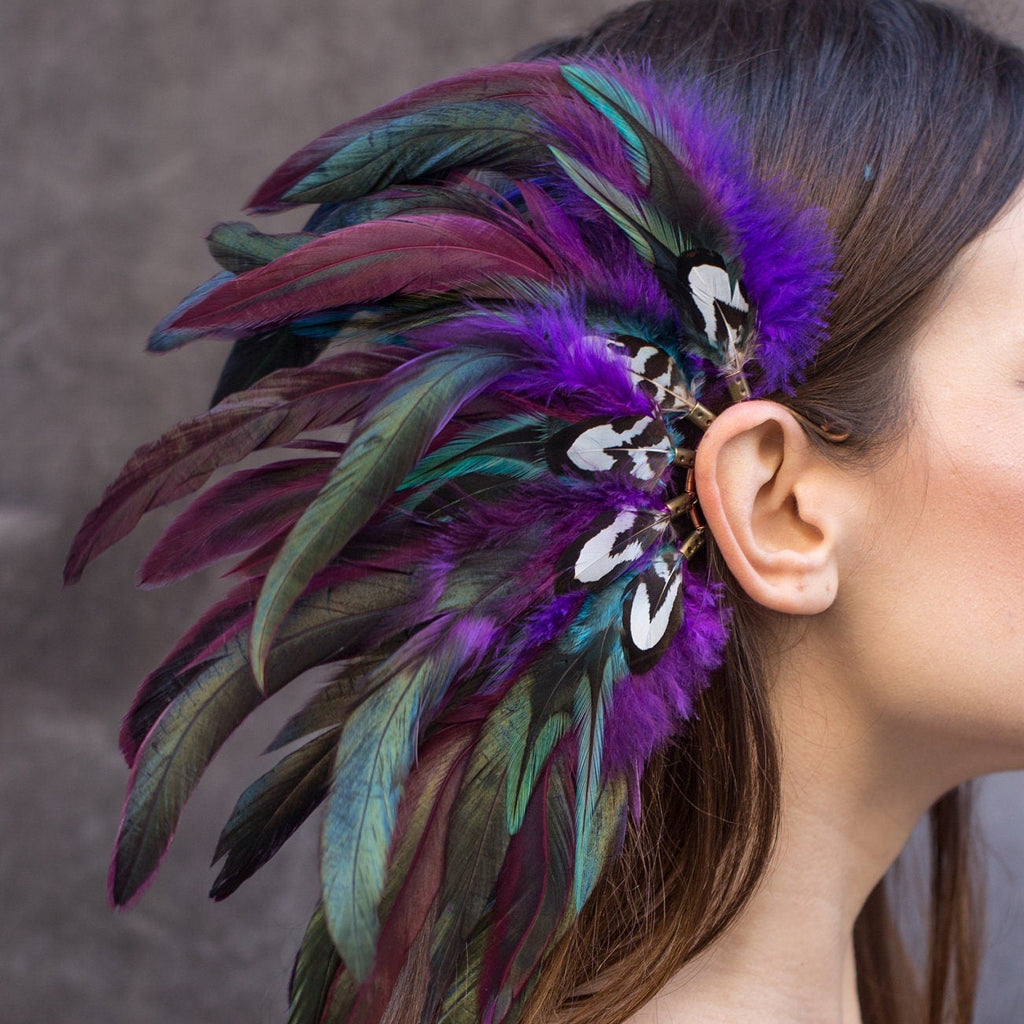 Purple and blue Natural Feather Ear cuff