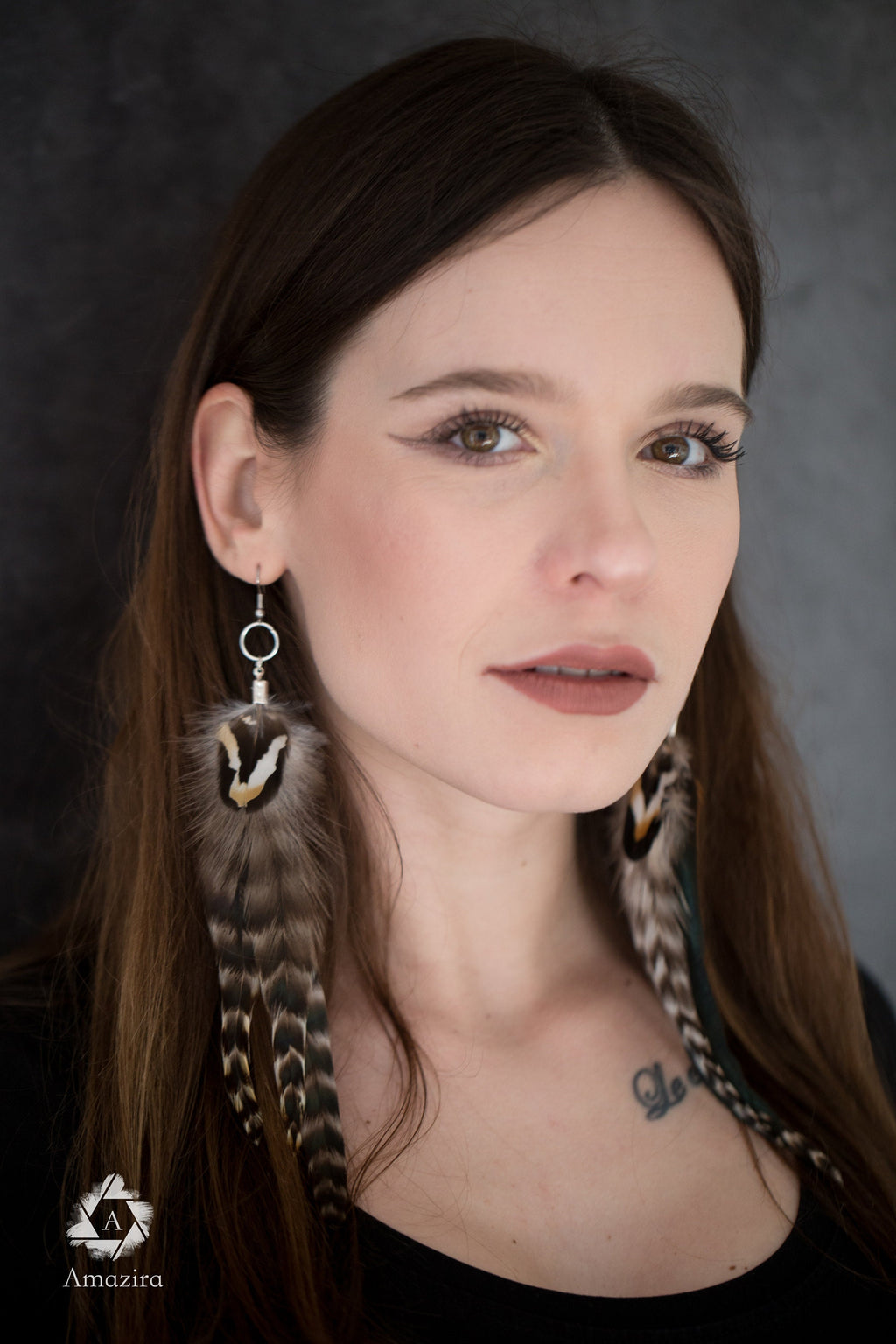 Extra long grizzly feather earrings