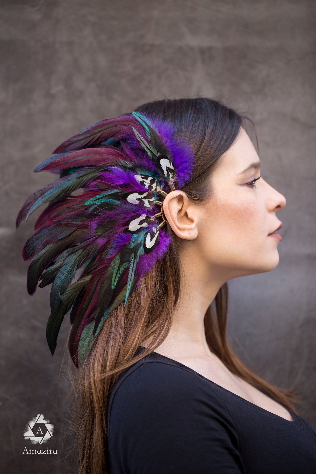 Purple and blue Natural Feather Ear cuff