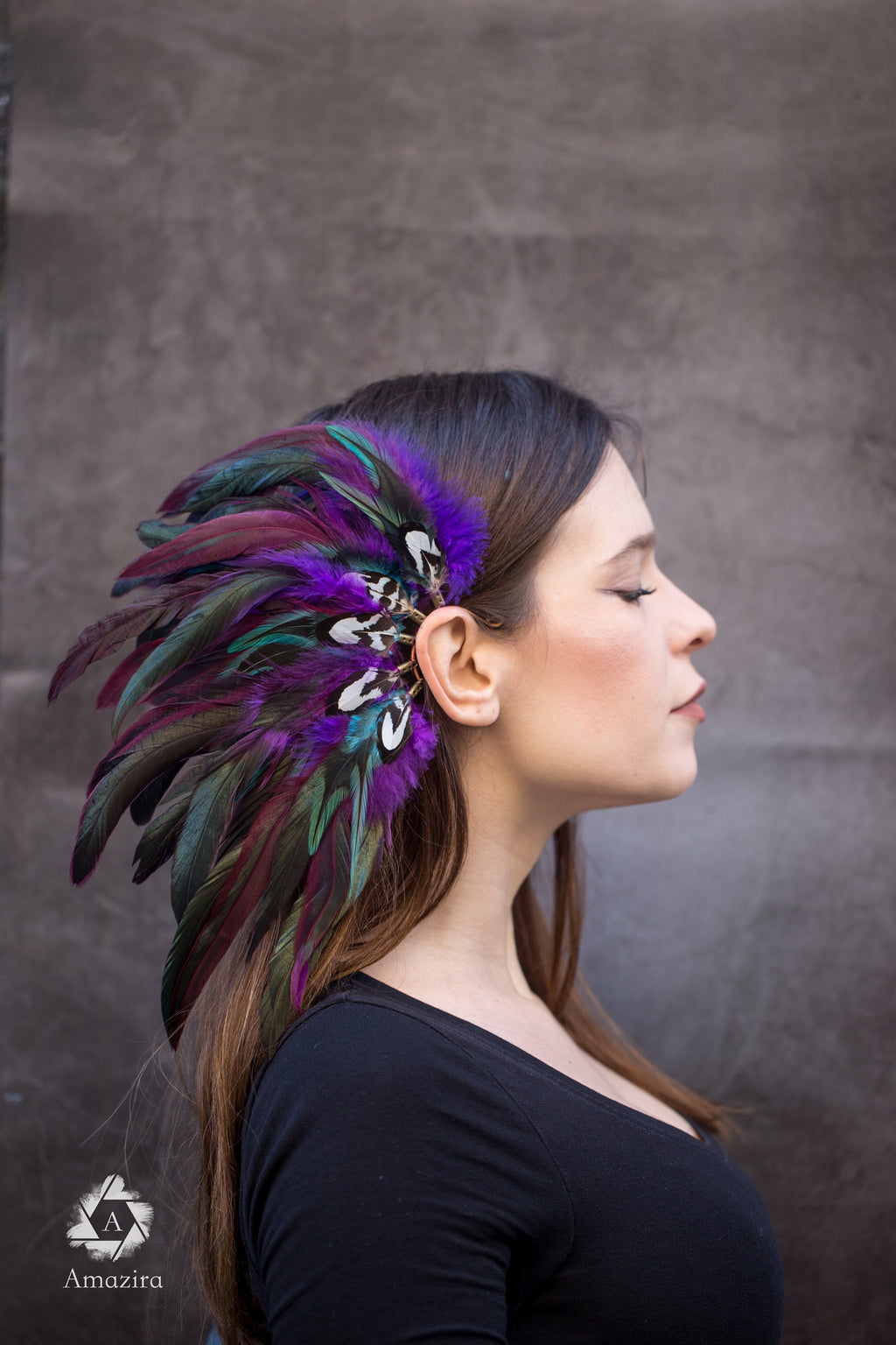 Purple and blue Natural Feather Ear cuff